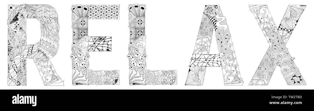 Hand-painted art design. Adult anti-stress coloring page. Black and ...