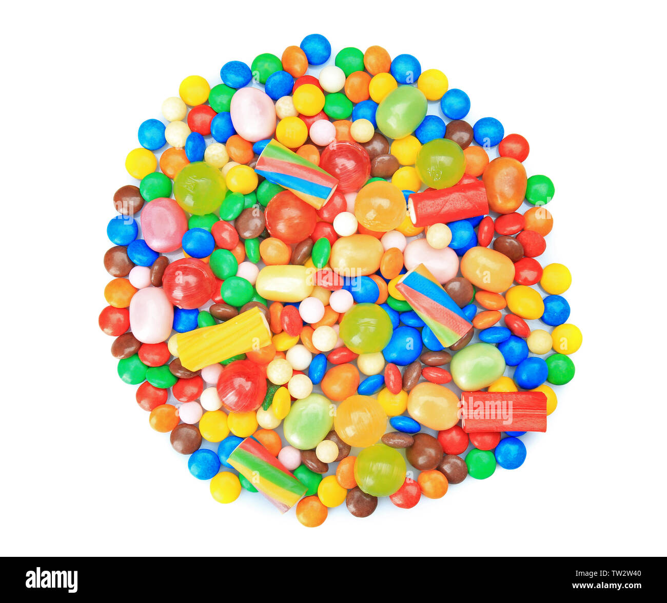 Tasty and colorful candies on white background Stock Photo - Alamy