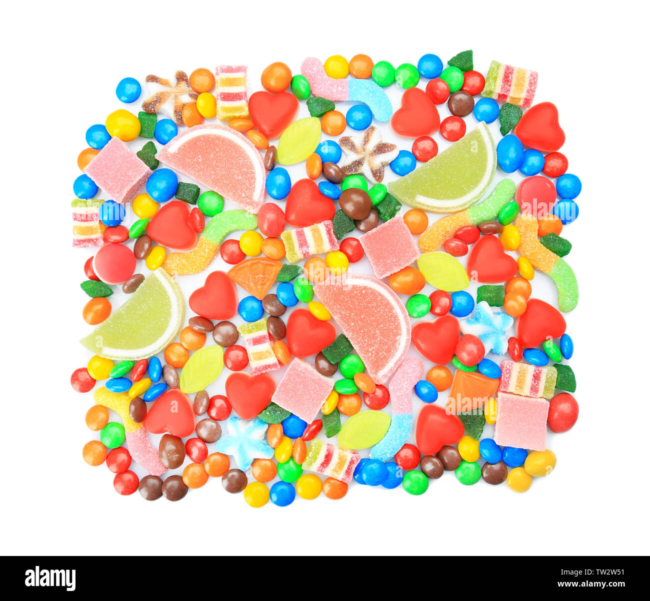 Tasty and colorful candies on white background Stock Photo - Alamy