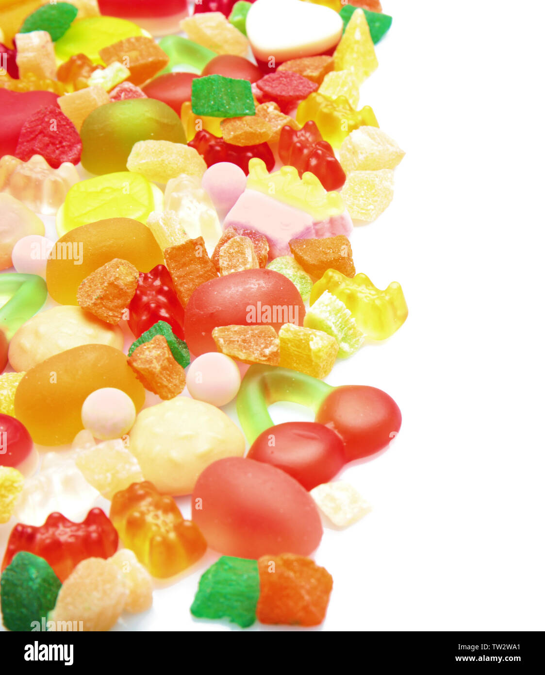 Tasty and colorful jelly candies on white background Stock Photo - Alamy