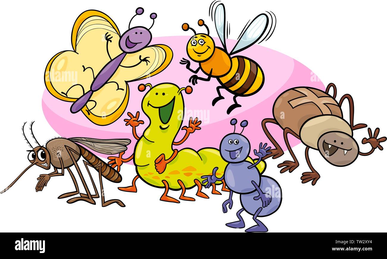 Cartoon Illustration of Happy Insects and Bugs Animal Characters Group  Stock Vector Image & Art - Alamy