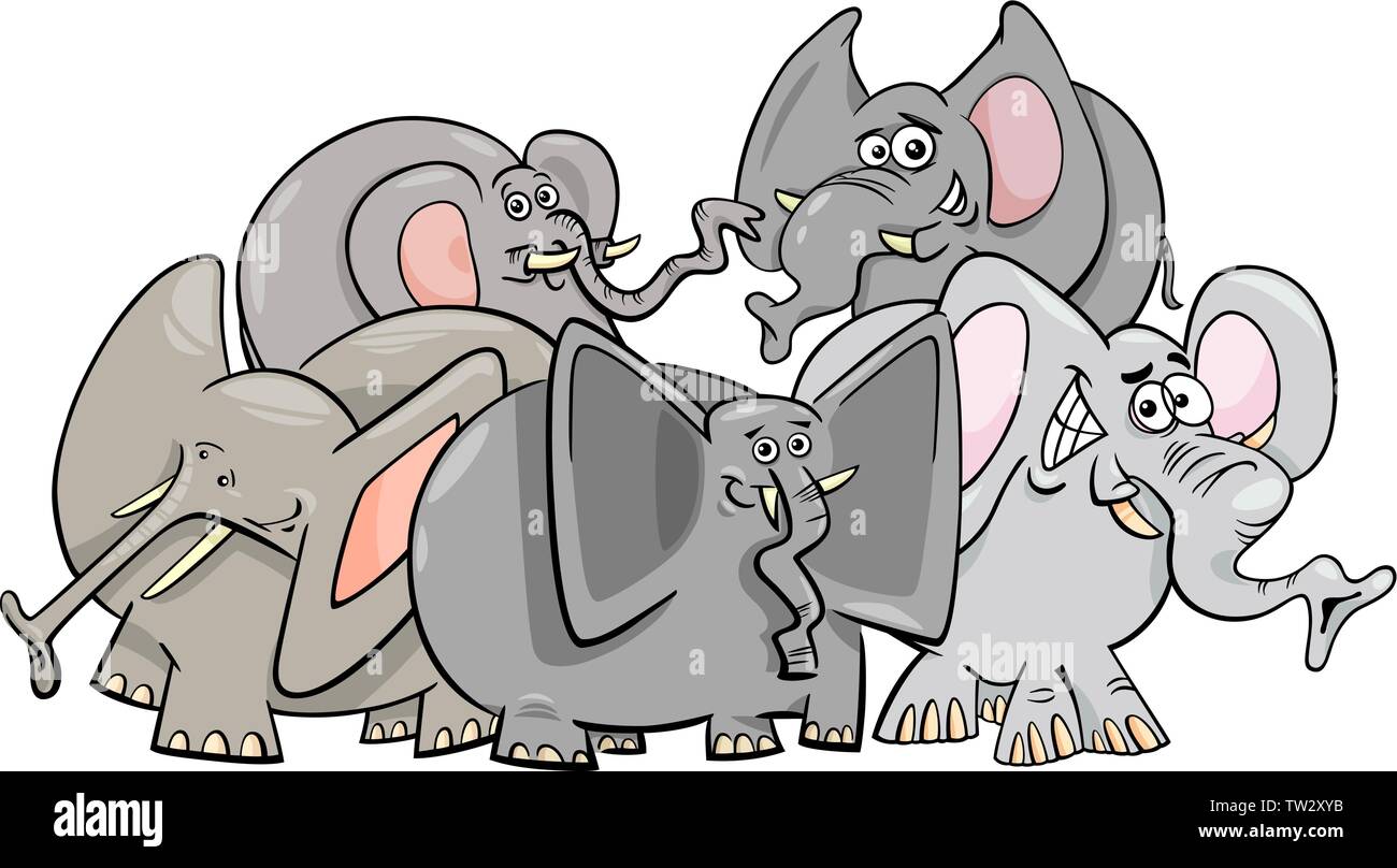 Cartoon Illustration of Funny Elephants Animal Characters Group Stock