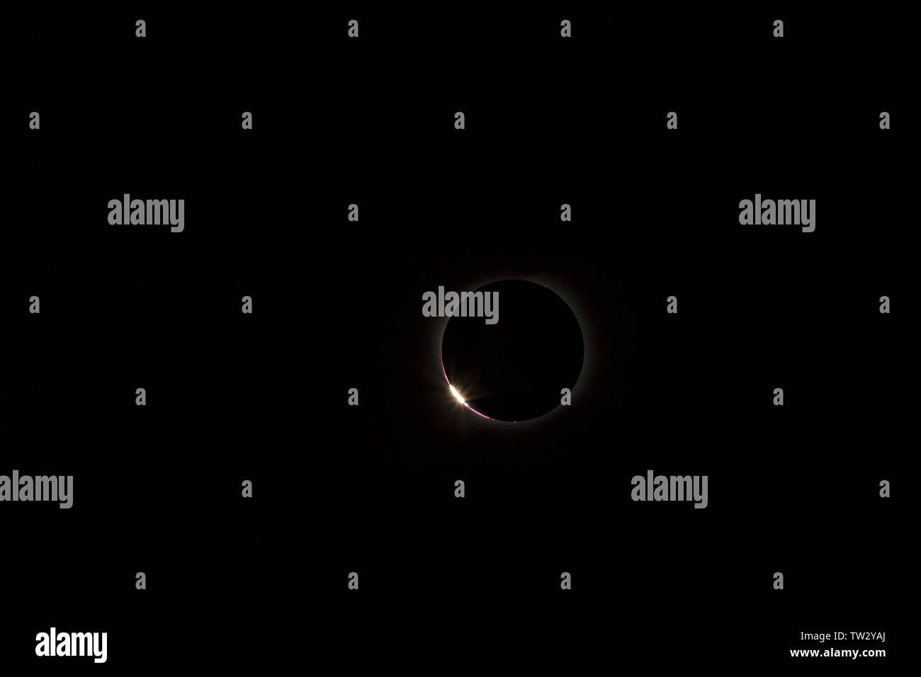 Diamond ring at start of totality during solar eclipse on 1 August 2008. Stock Photo