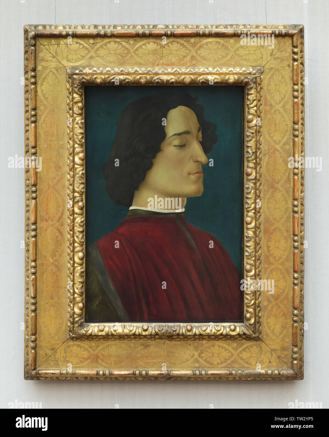 Painting 'Giuliano de' Medici' by Italian Renaissance painter Sandro Botticelli (1453-1478) on display in the Berliner Gemäldegalerie (Berlin Picture Gallery) in Berlin, Germany. Stock Photo