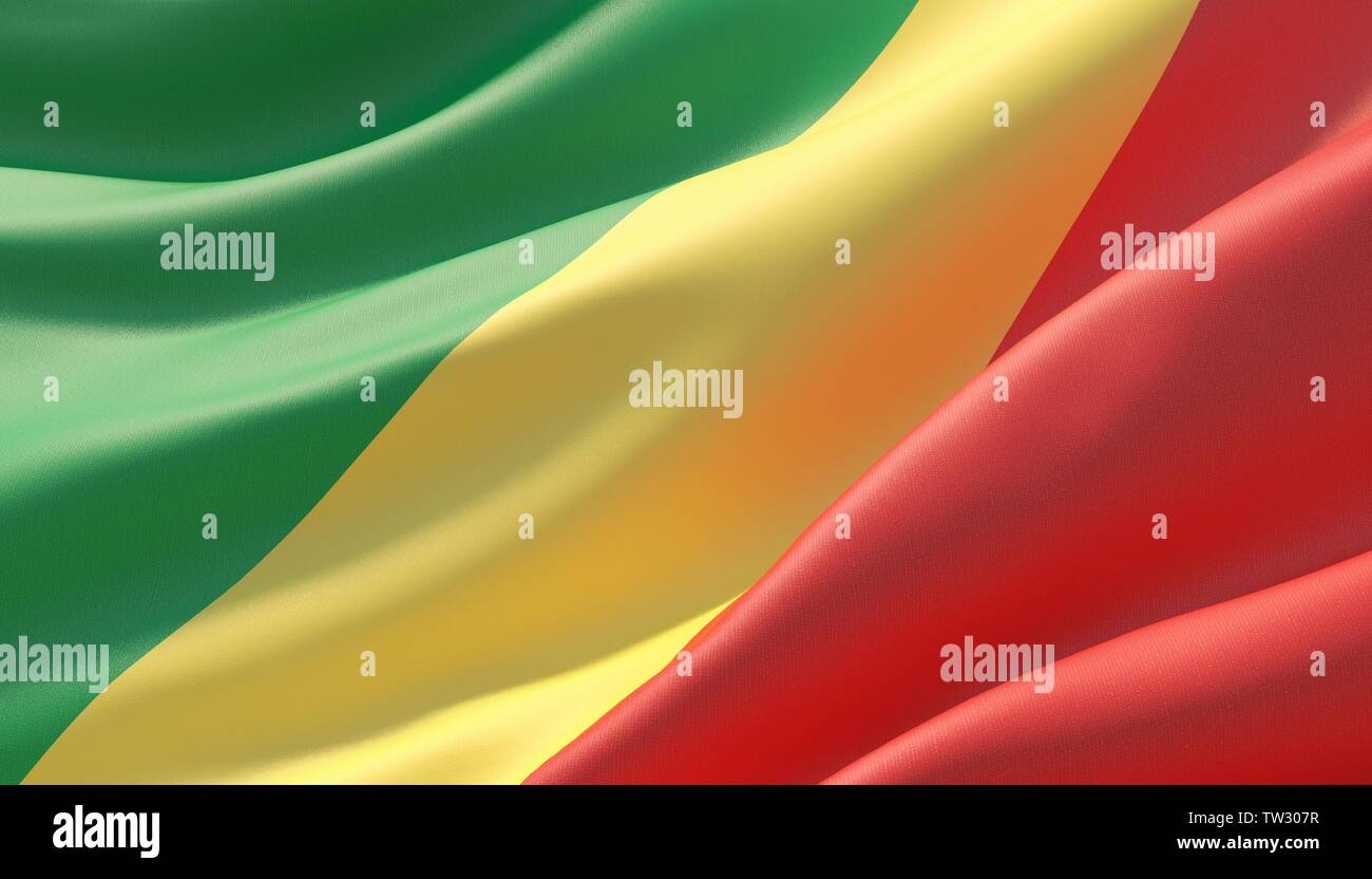 Waved highly detailed close-up flag of Republic of the Congo. 3D ...