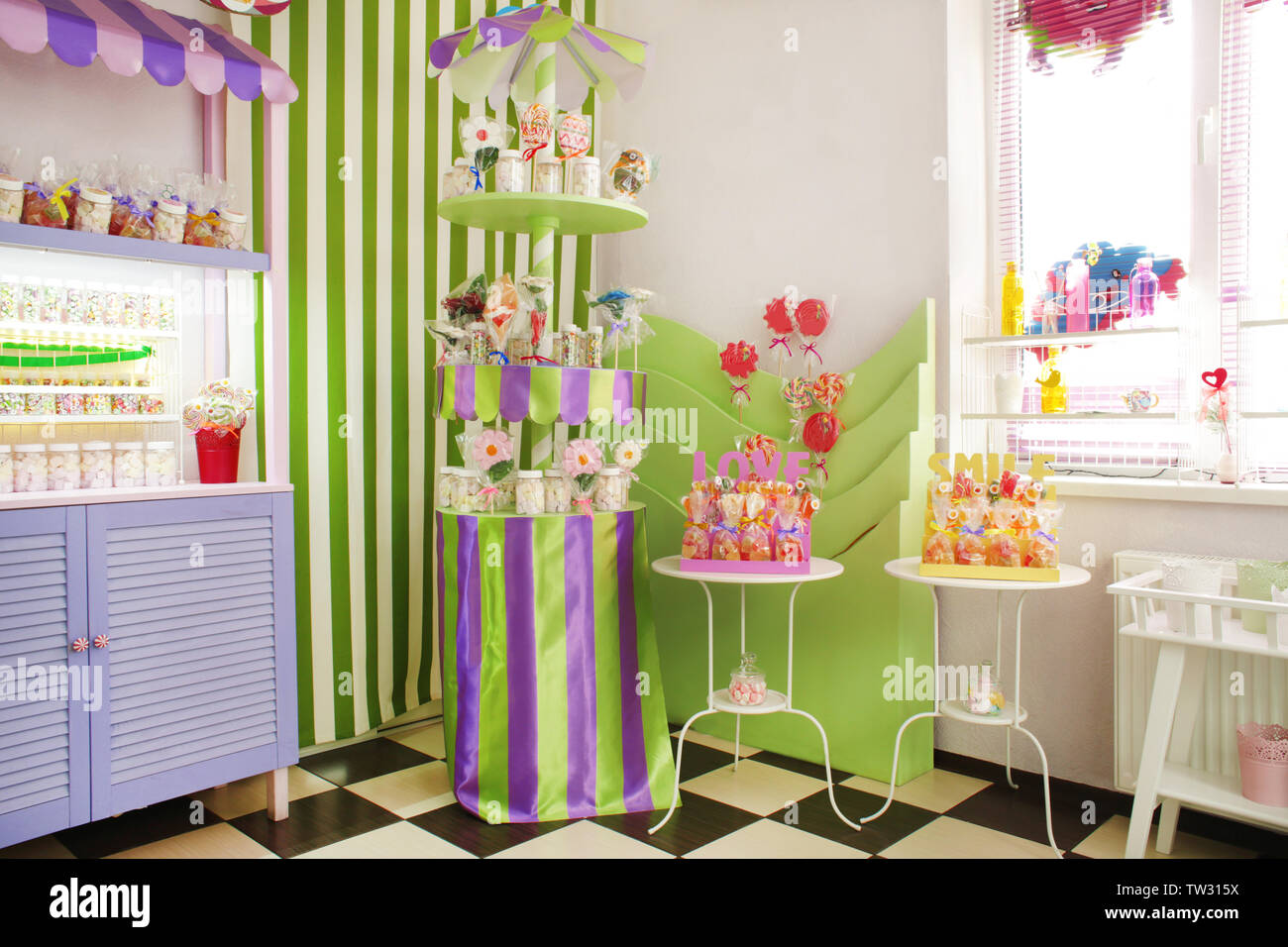 Beautiful interior of candy shop Stock Photo - Alamy