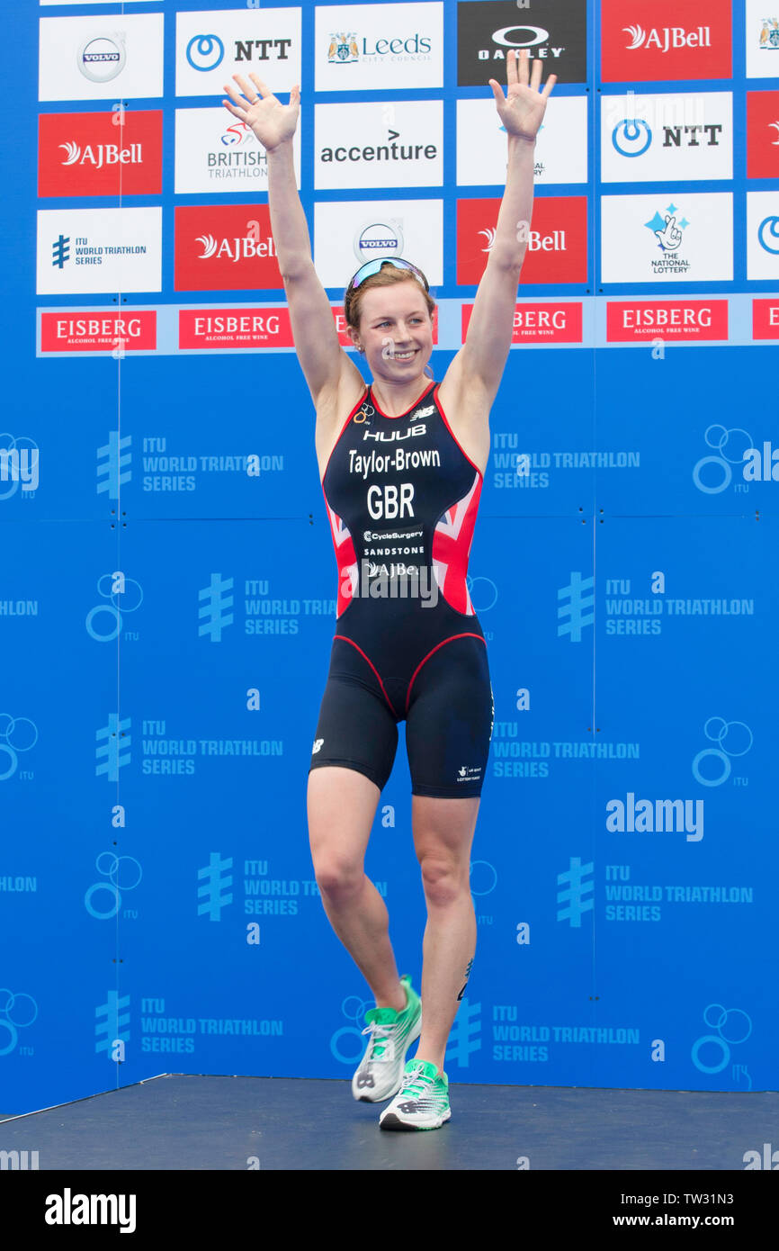 Georgia Taylor Brown Gold Winner in first place at the World Triathlon Series ITU Elite Womens Triathlon Competition in Leeds 2019 Stock Photo
