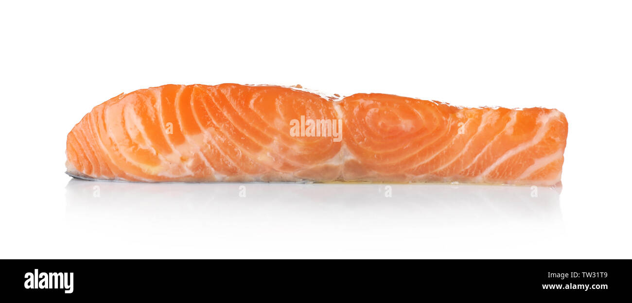 Fresh salmon fillet on white background Stock Photo - Alamy