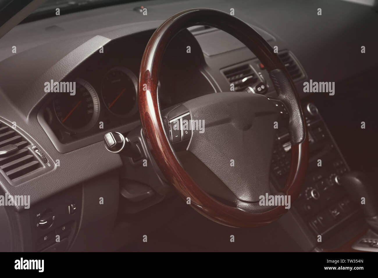 Stylish steering wheel in modern car salon Stock Photo Alamy