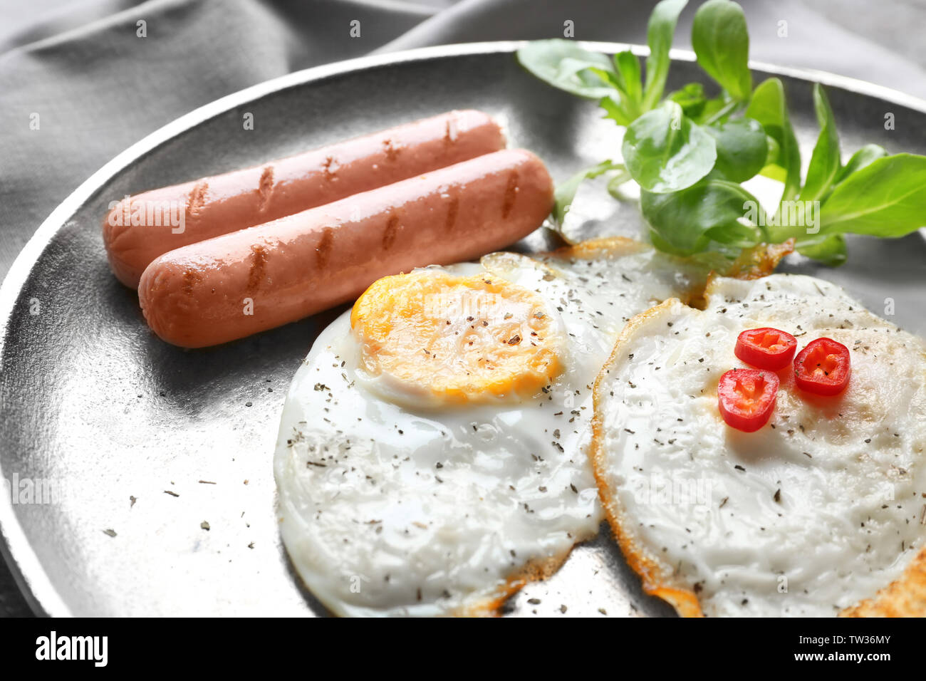 Delicious Breakfast With Over Hard Eggs Closeup Stock Photo Alamy