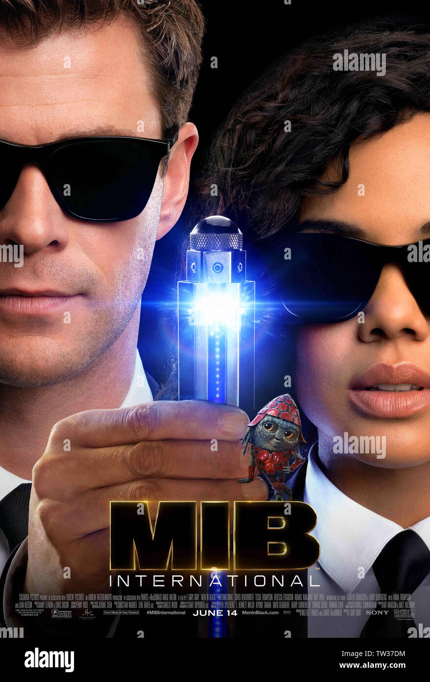 Men in Black: International (2019) directed by F. Gary Gary and starring Chris Hemsworth, Tessa Thompson and Kumail Nanjiani. The Men in Black discover a mole in their secret organisation. Stock Photo