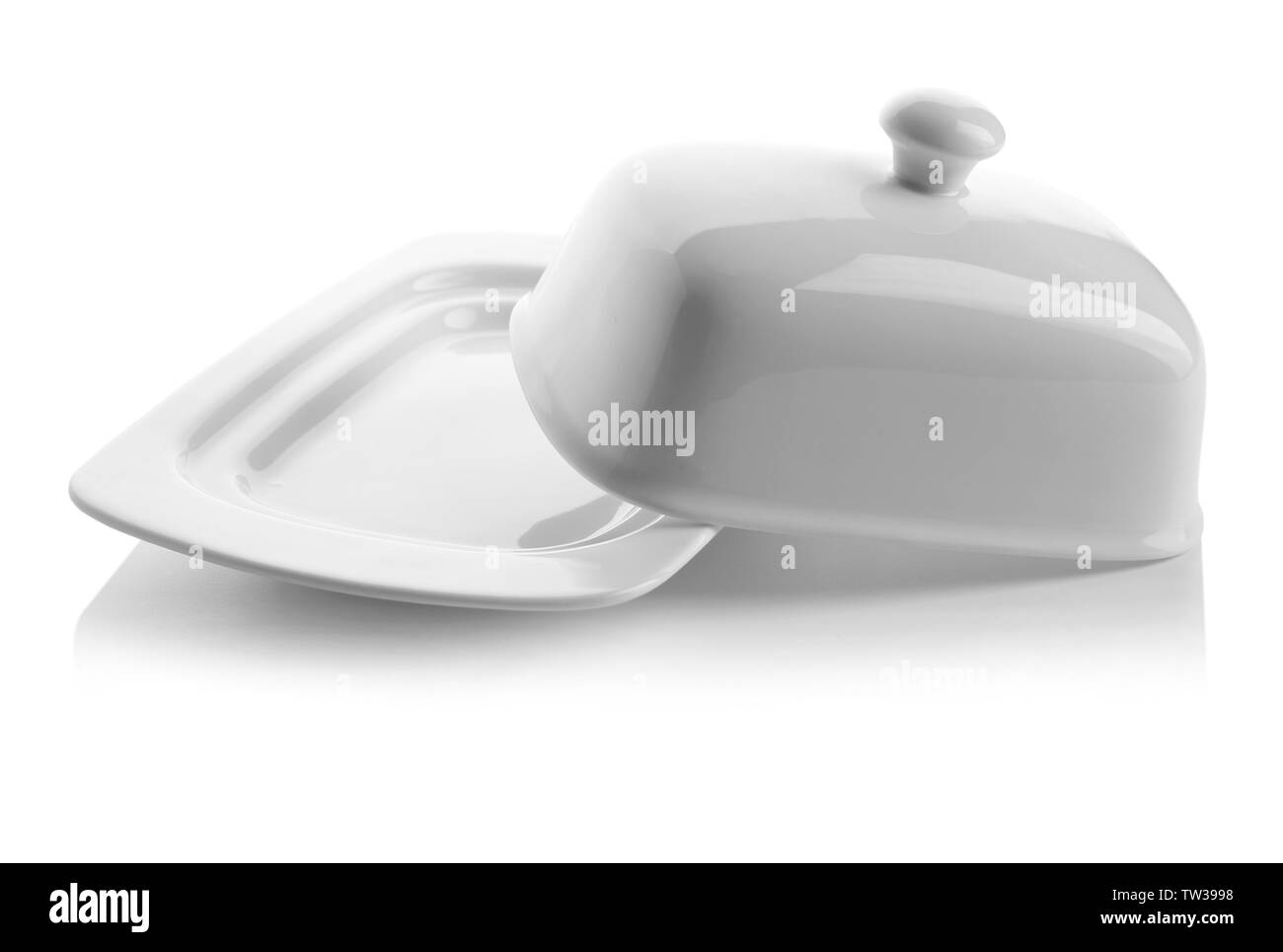 Empty butter dish on white background Stock Photo Alamy