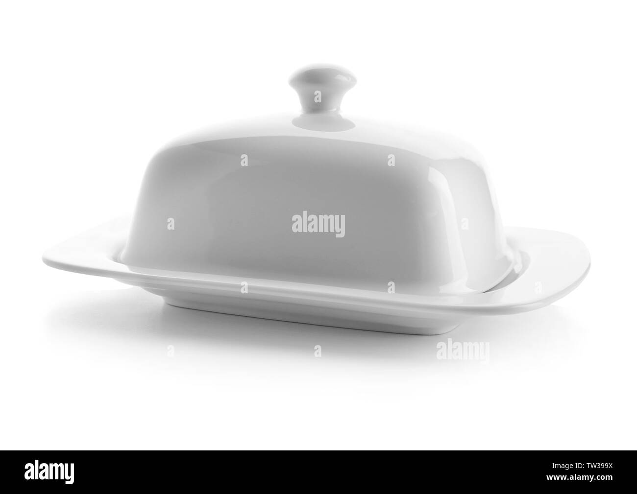 Butter dish on white background Stock Photo Alamy