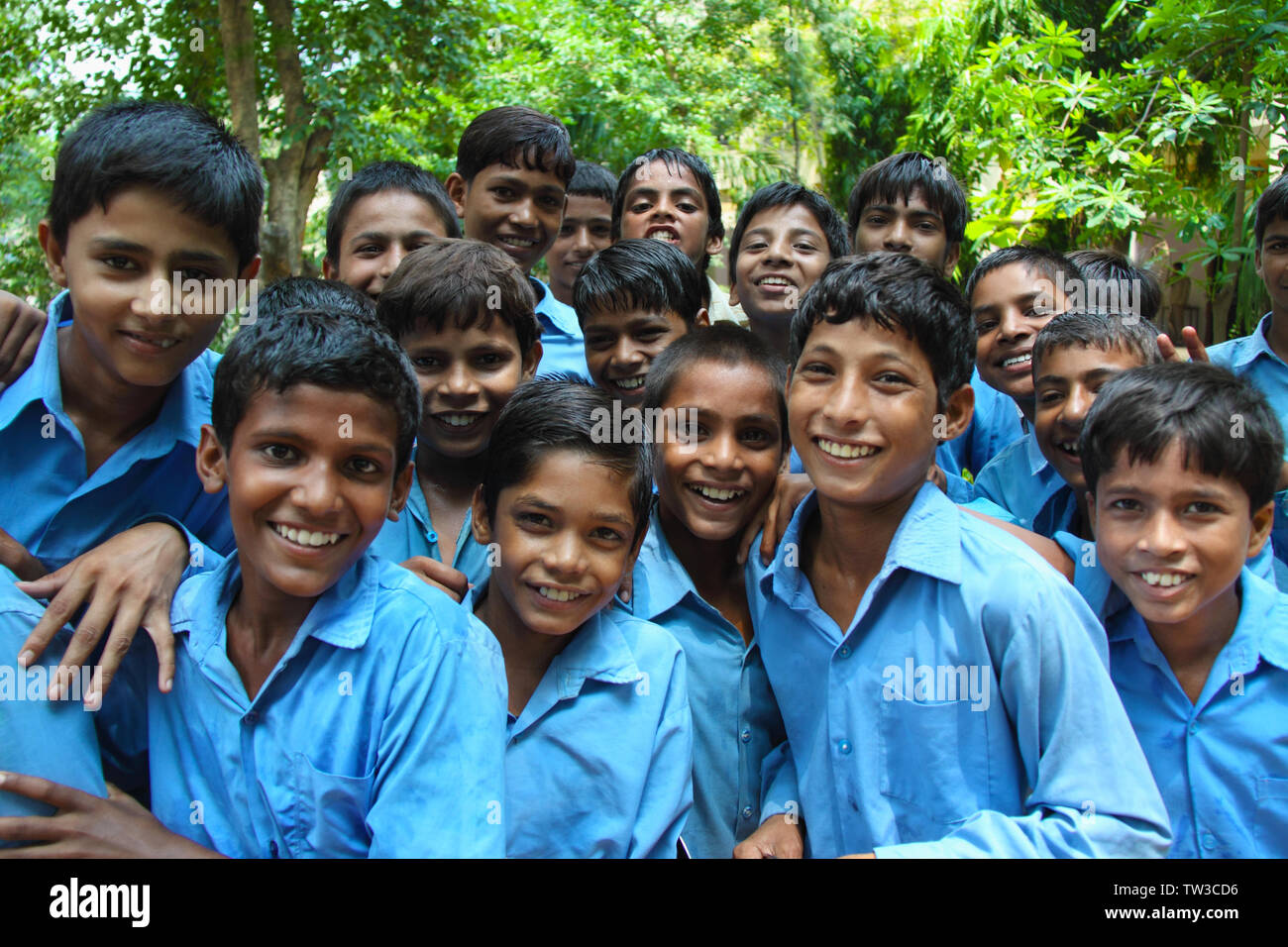 Group of school students smiling Stock Photo