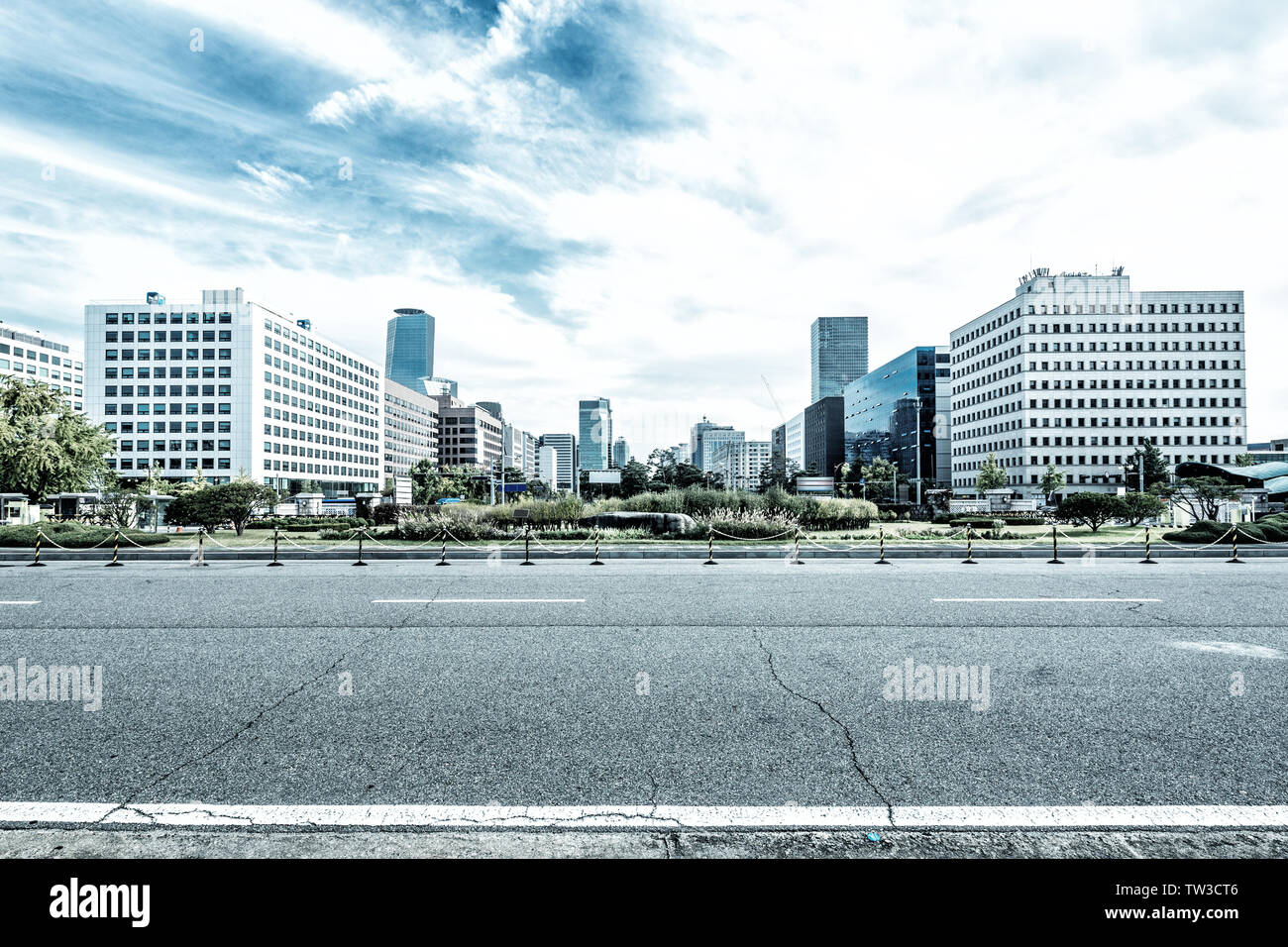 modern office buildings in seoul in cloud sky from road Stock Photo - Alamy