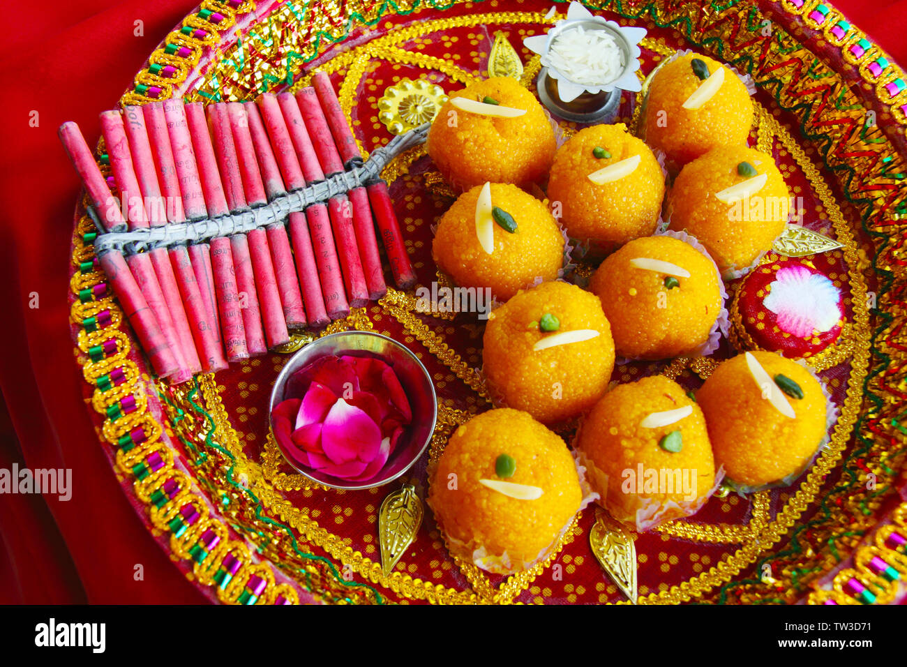 Close up of a diwali pooja thali Stock Photo