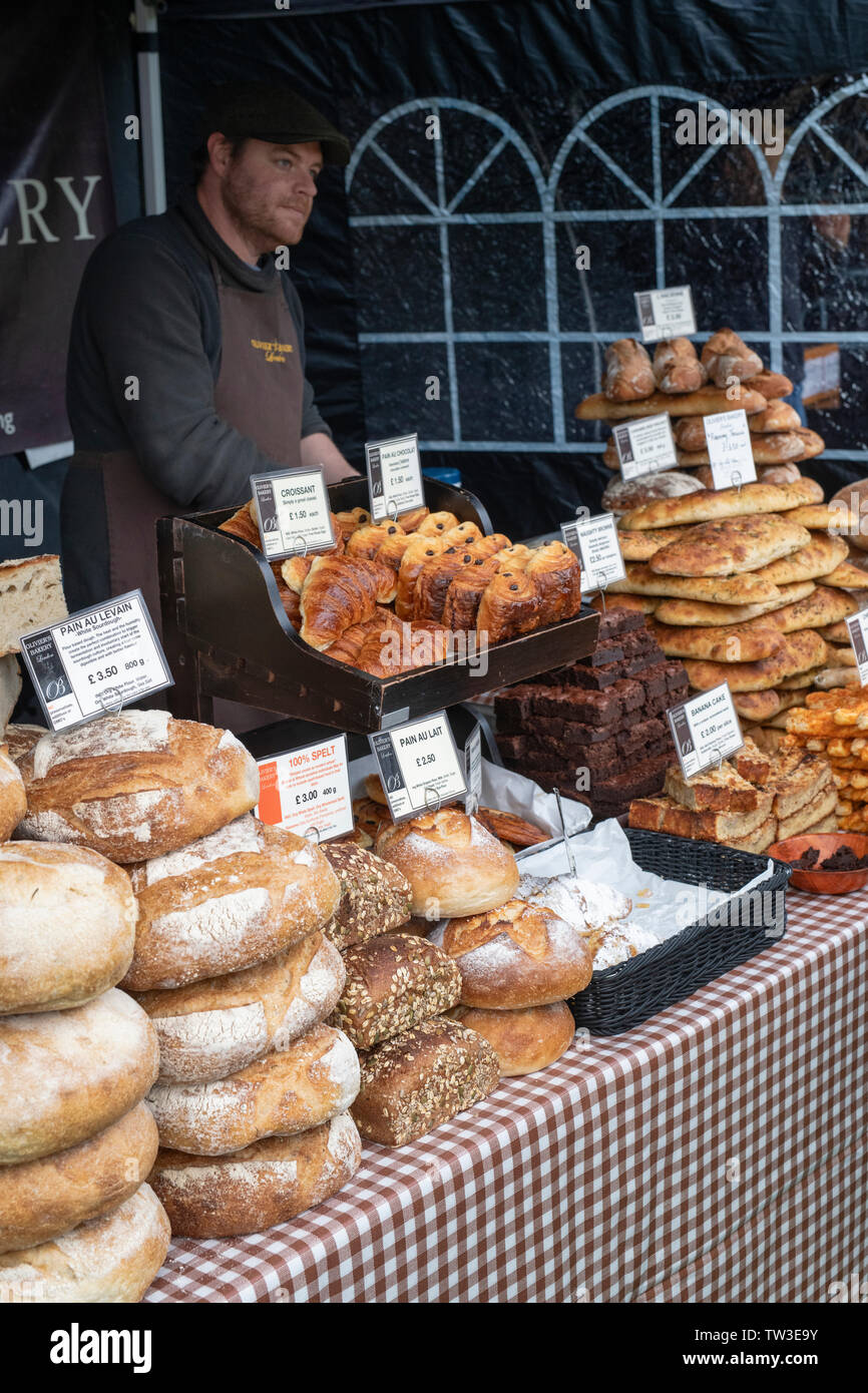 Artisan breads for sale at the Stonor Park food festival. Stonor, Oxfordshire, England Stock Photo