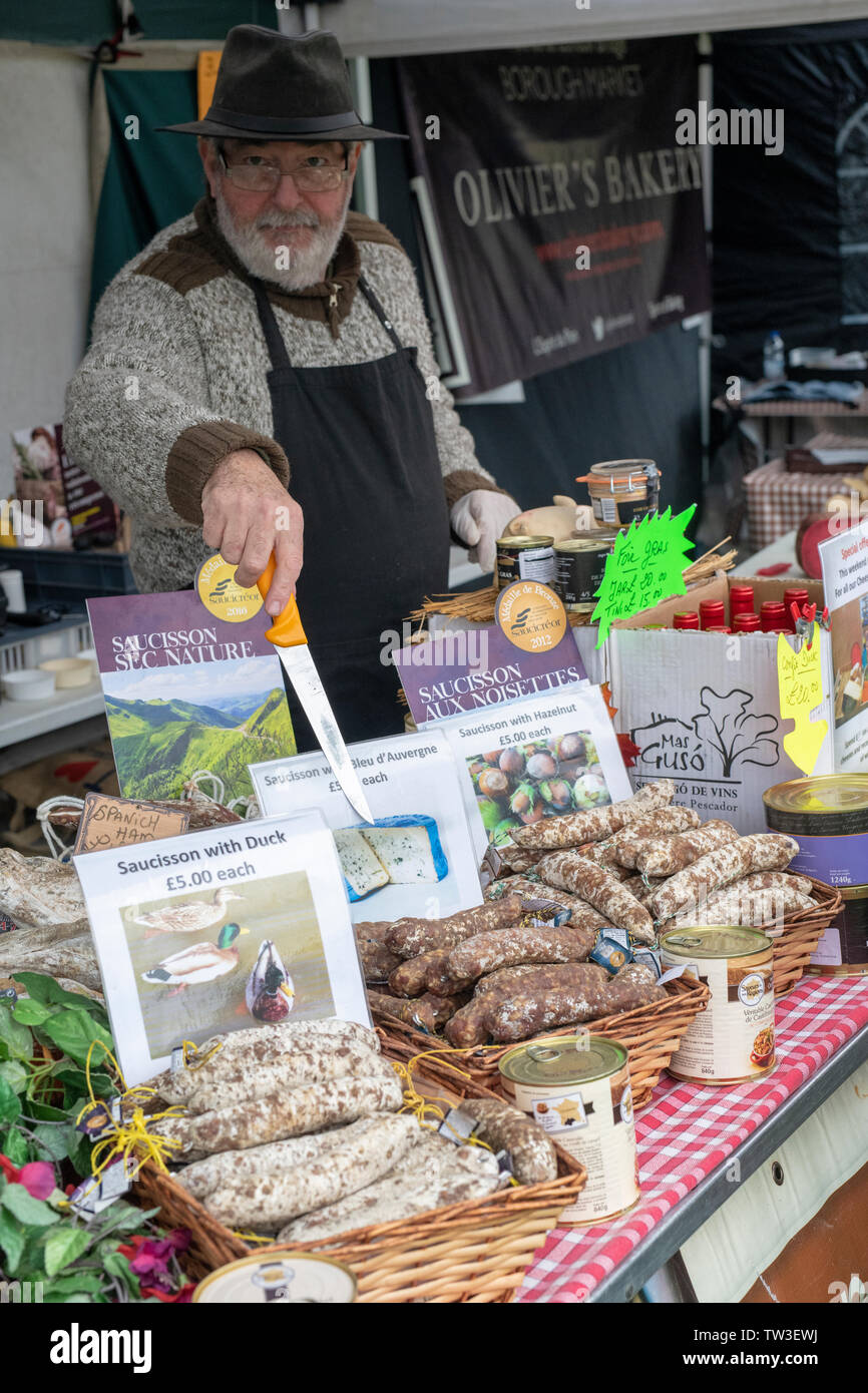 Saucisson stall  at Stonor Park food festival. Stonor, Henley-on-Thames, Oxfordshire, England Stock Photo