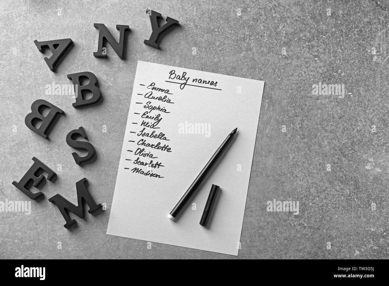 Baby girl names Black and White Stock Photos & Images Alamy