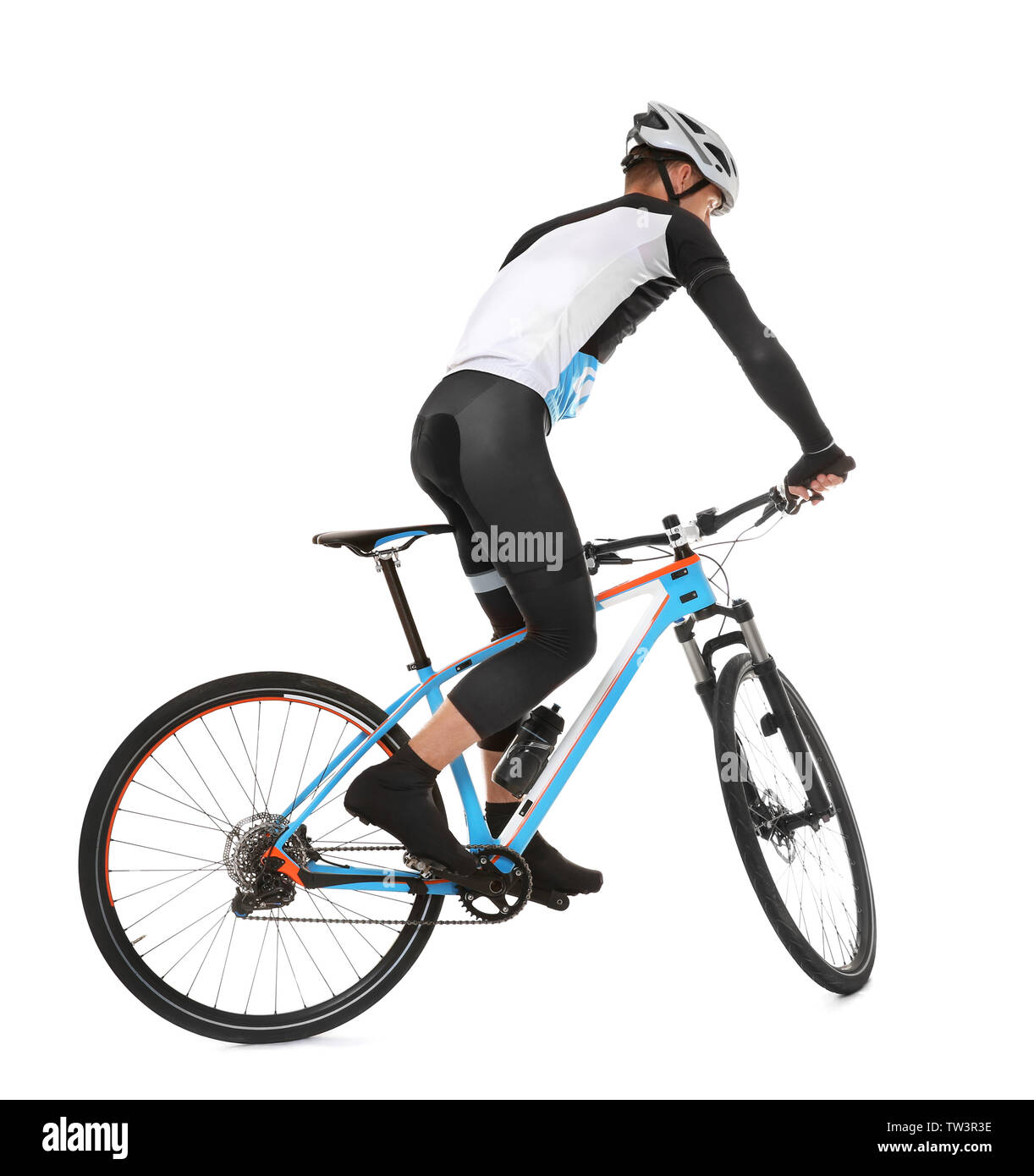 Bycyle Rider Images Young sporty cyclist riding bicycle on white background Stock Photo - Alamy