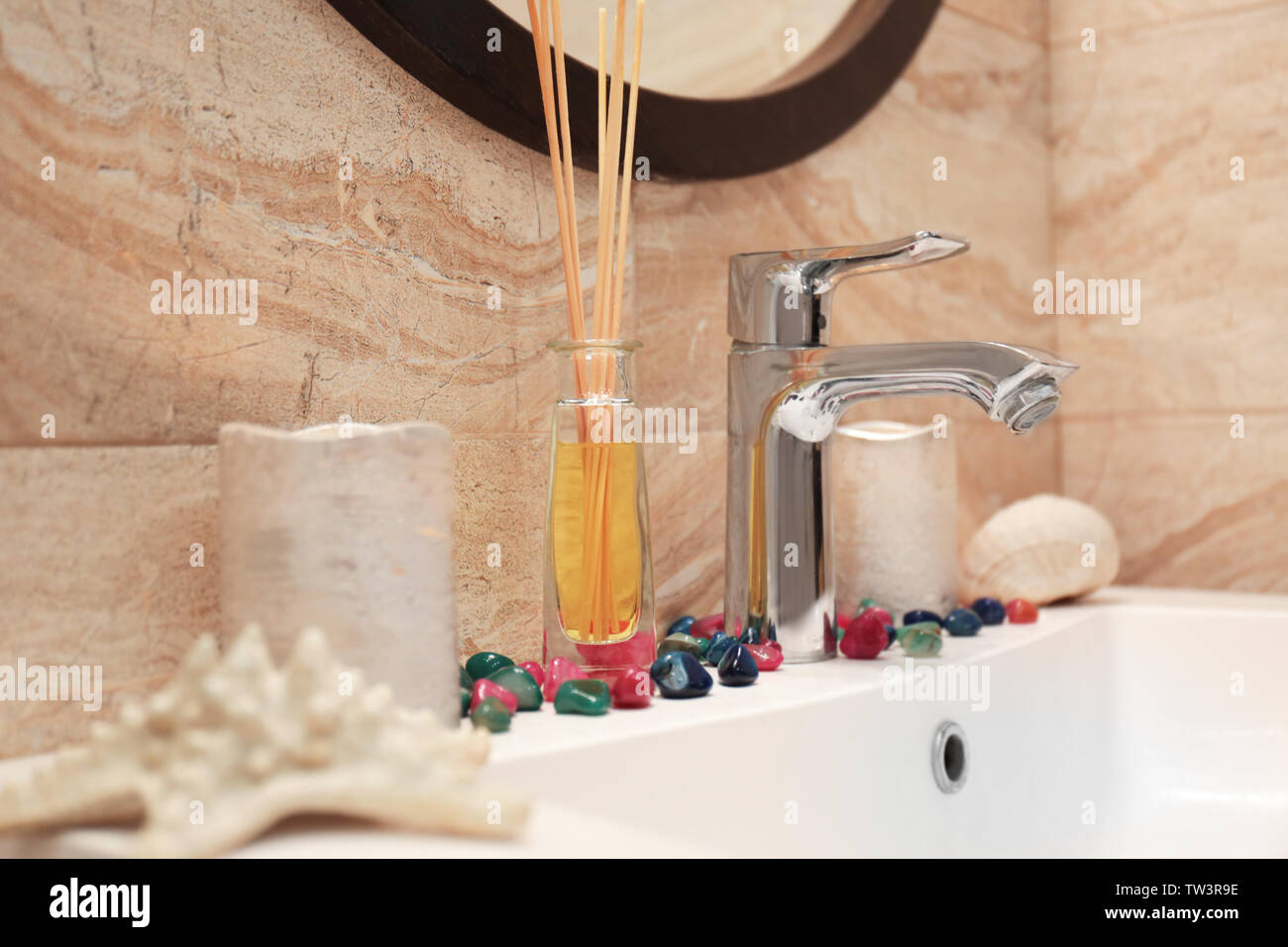 Clean Sink And Faucet In Modern Spa Center Stock Photo 256395706