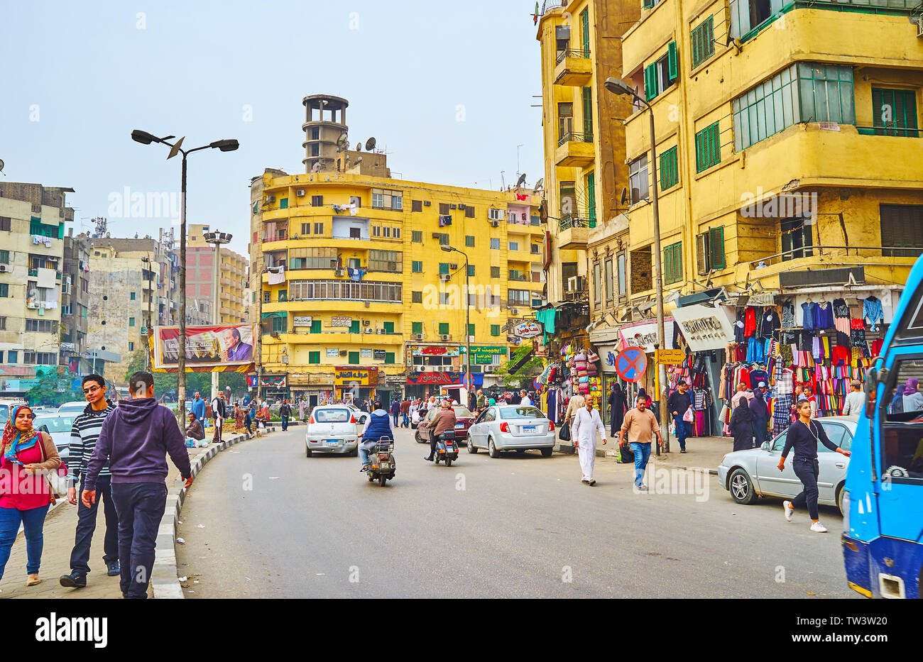 CAIRO, EGYPT DECEMBER 22, 2017 The busy square of AlSayeda Zainab with residential buildings
