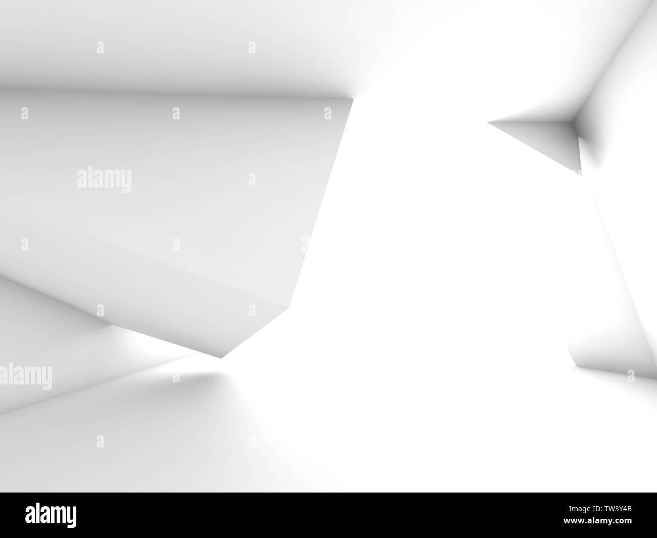 Abstract empty white room with geometric installation, minimal ...