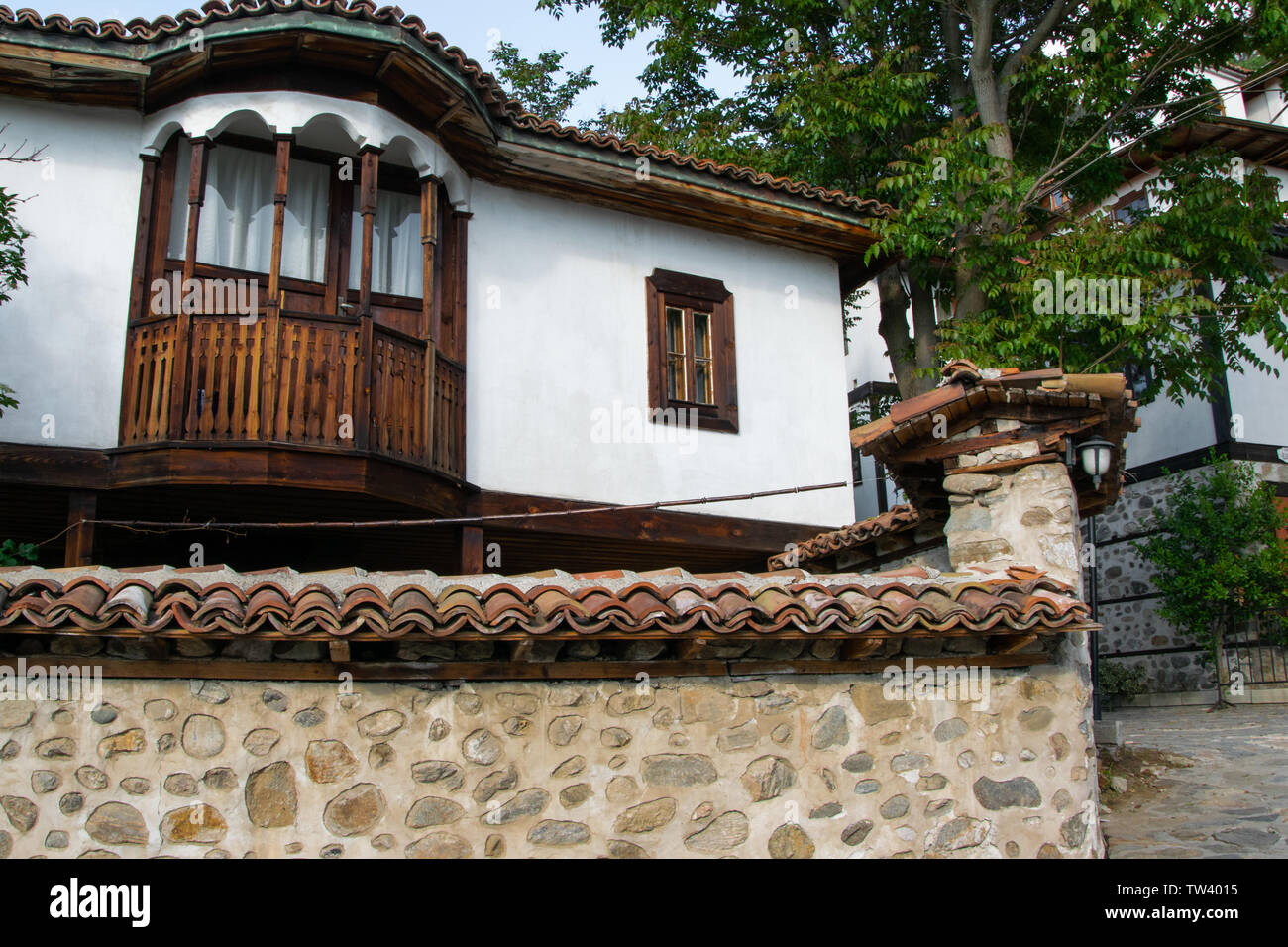 Historic traditional Bulgarian house, Architecture medieval Balkan home style Stock Photo