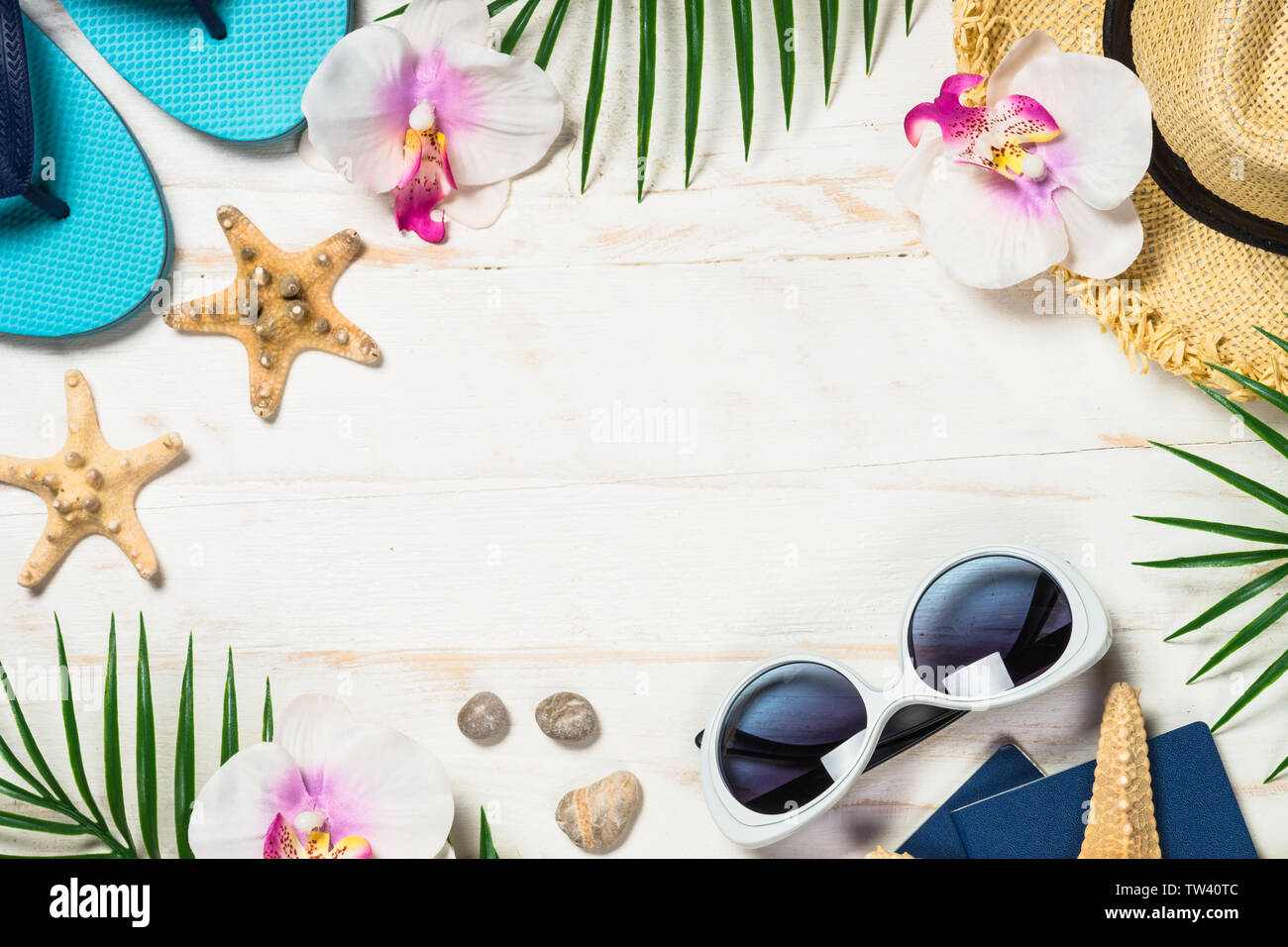 Summer travel concept on white background. Stock Photo