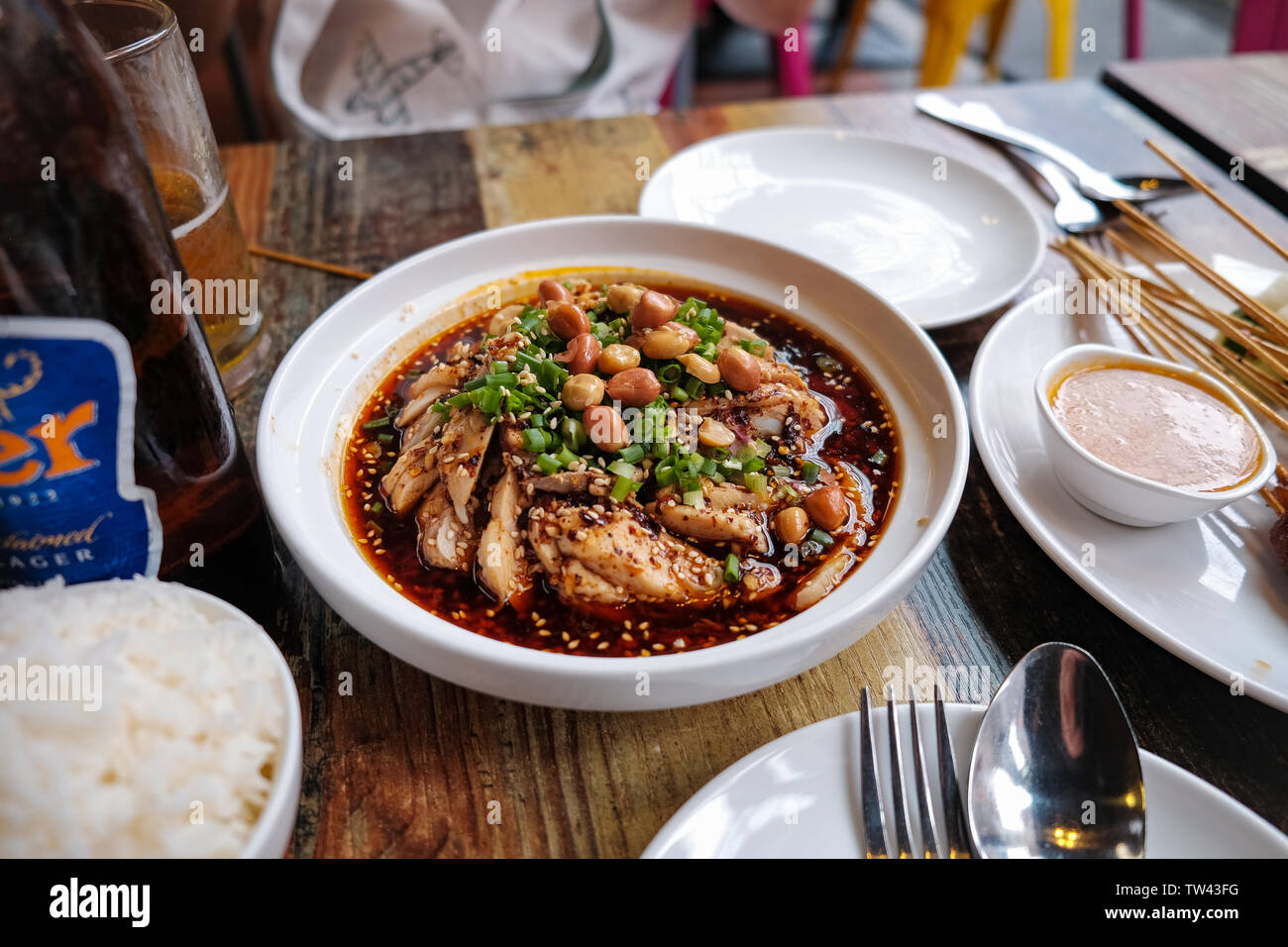 Asian chicken food dish from a Hawker stall in Singapore. Stock Photo