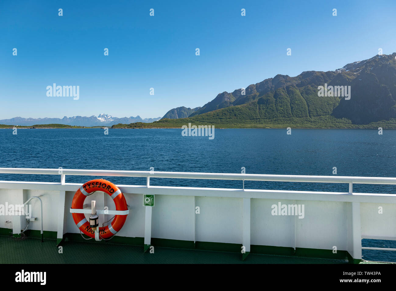 Ferry crossing on route 17 in Norway. Stock Photo
