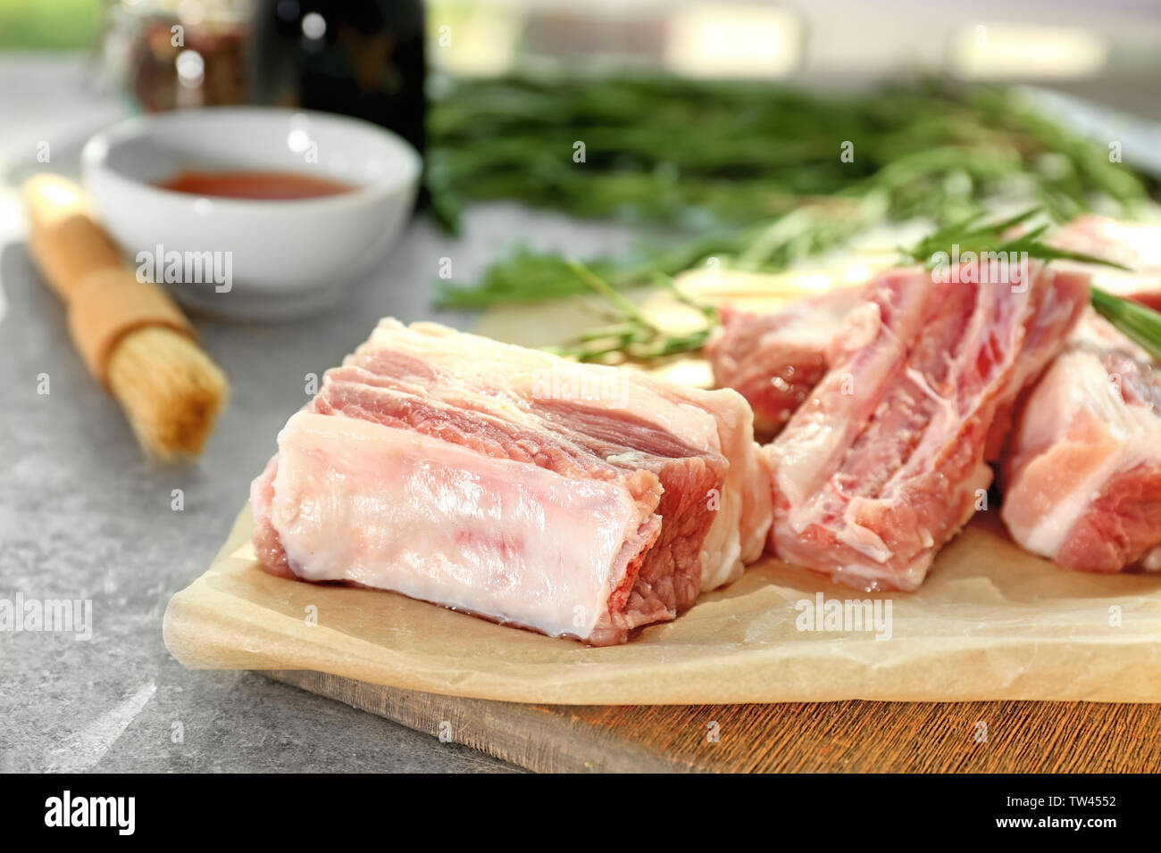 Raw ribs on parchment paper Stock Photo Alamy