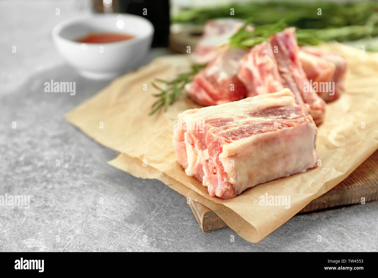 Raw ribs on parchment paper Stock Photo Alamy