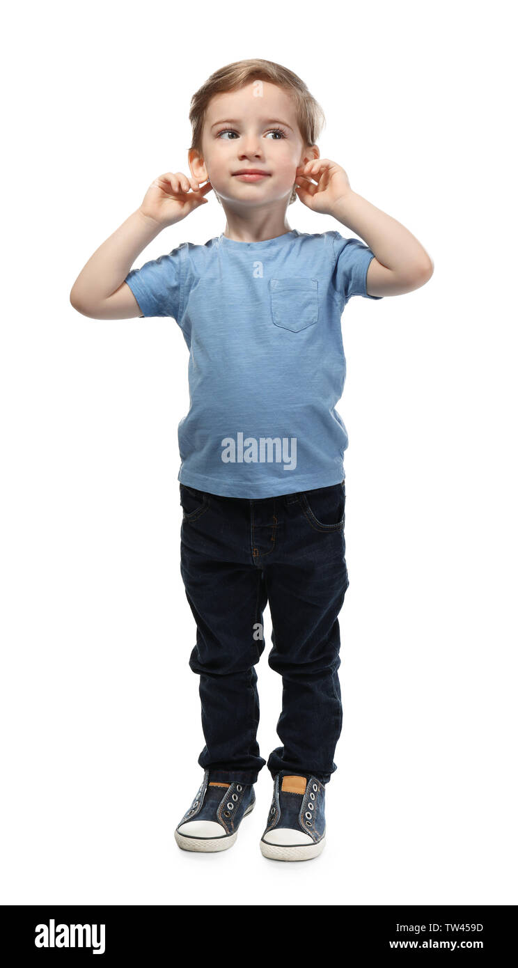 Cute little boy on white background Stock Photo - Alamy