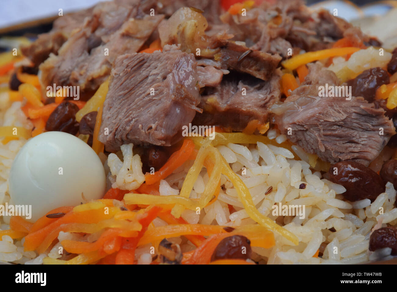 Central Asian century wold delicacy- Aush/Pilov in bukhara. Stock Photo