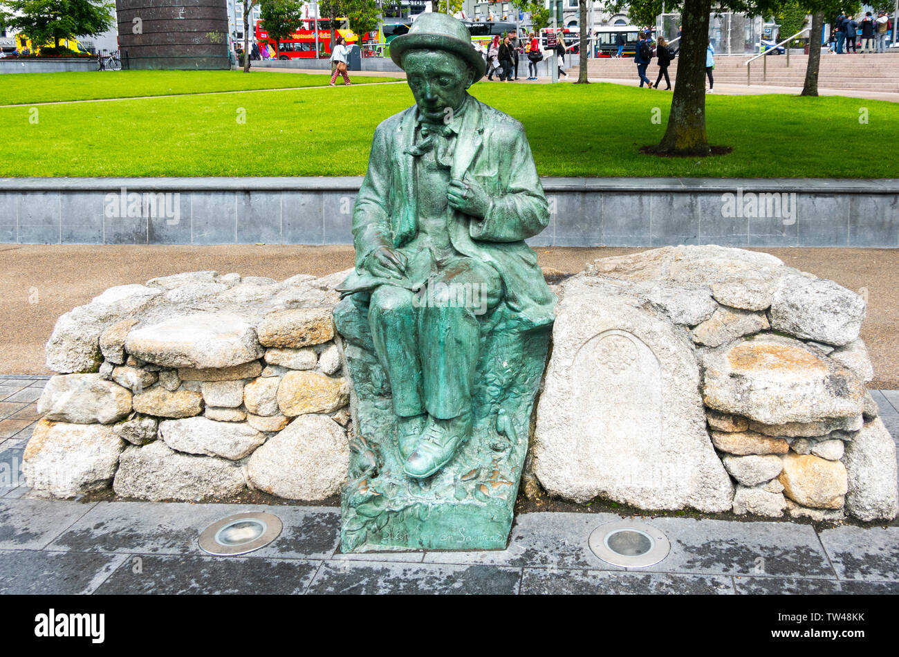 Pádraic Ó Conaire Monument in Eyre Square Galway City, Ireland Stock Photo