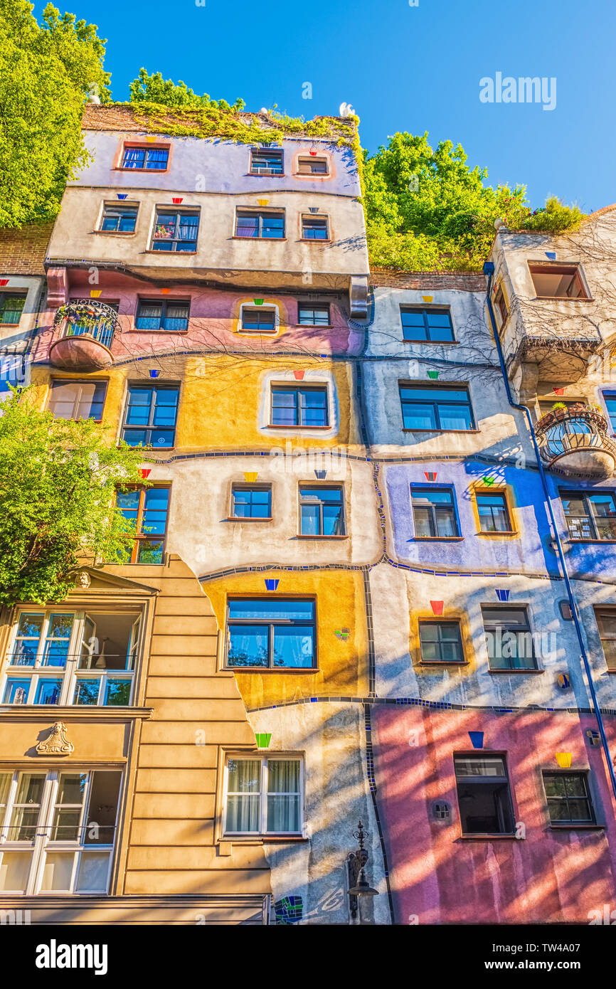 The view of Hundertwasser house in Vienna, Austria Stock Photo Alamy