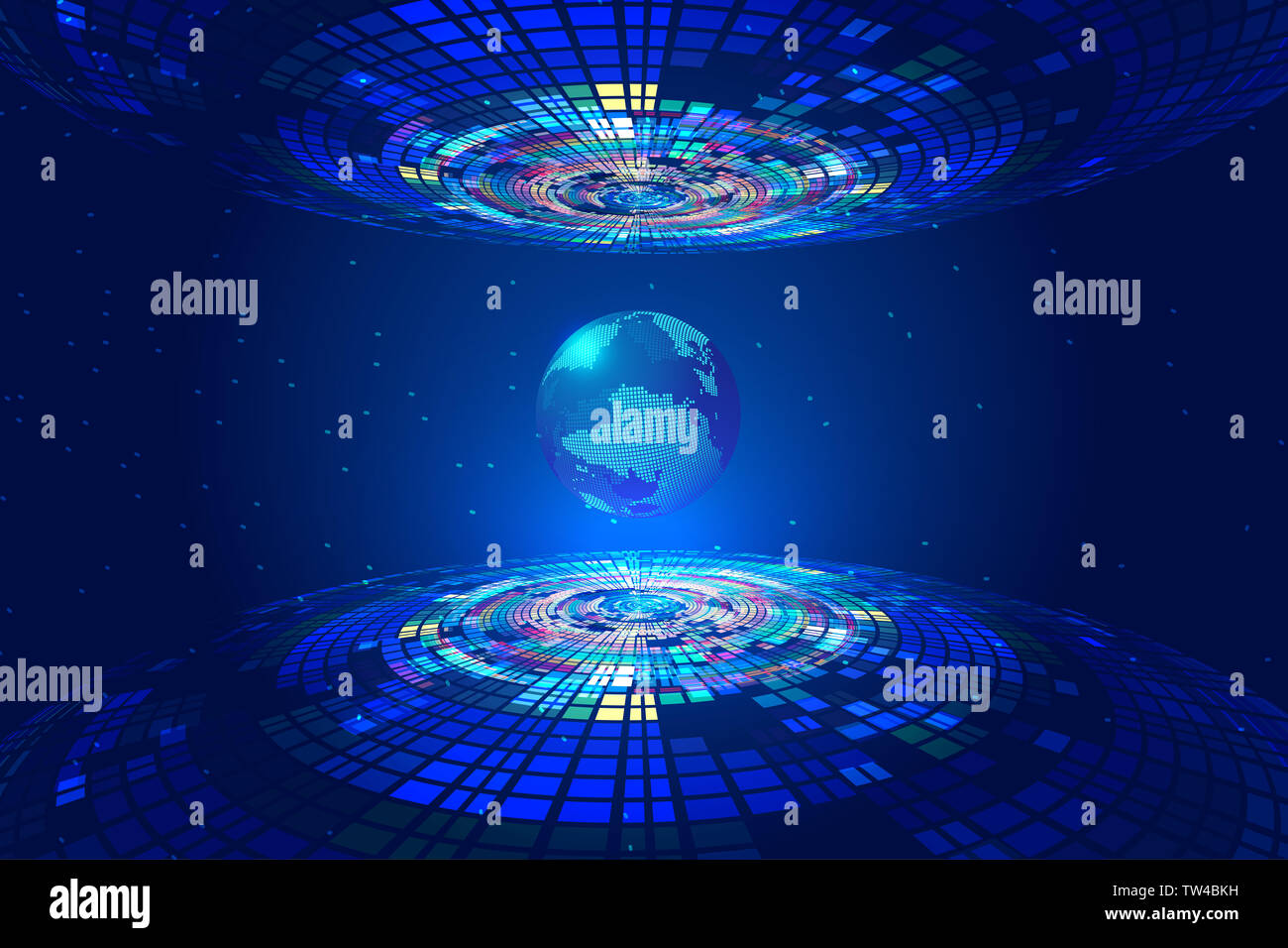 Abstract blue technology digital Earth hologram Stock Photo