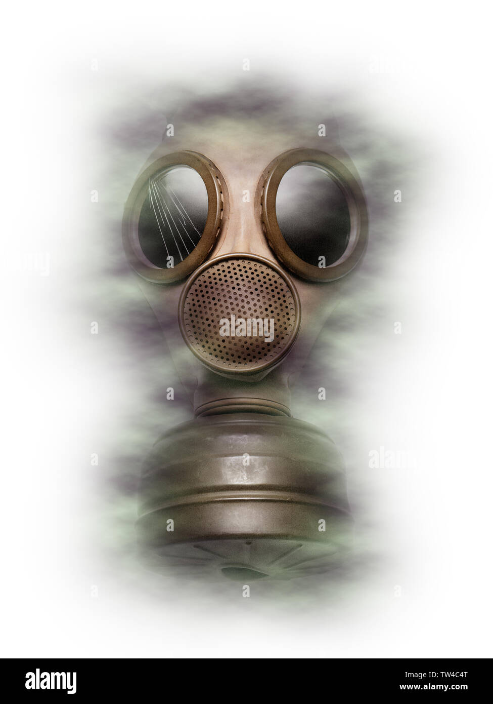 Gas mask conceptual image symbolizing protection from and fear of chemical and biological attacks warfare, and terror. Stock Photo