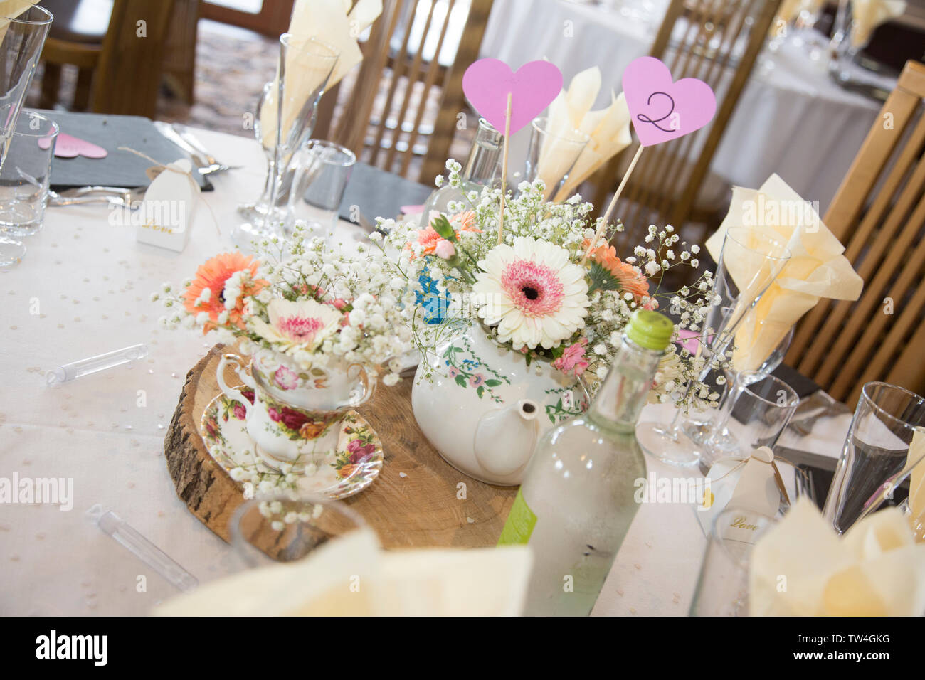 Fresh Flowers On Tables At Wedding Reception In Worcestershire