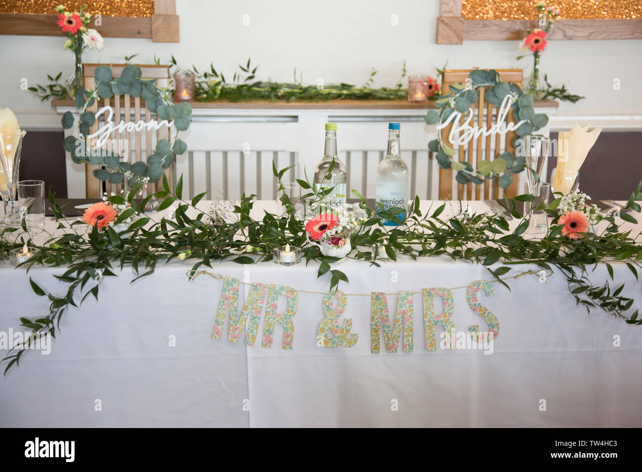 Fresh Flowers On Tables At Wedding Reception In Worcestershire