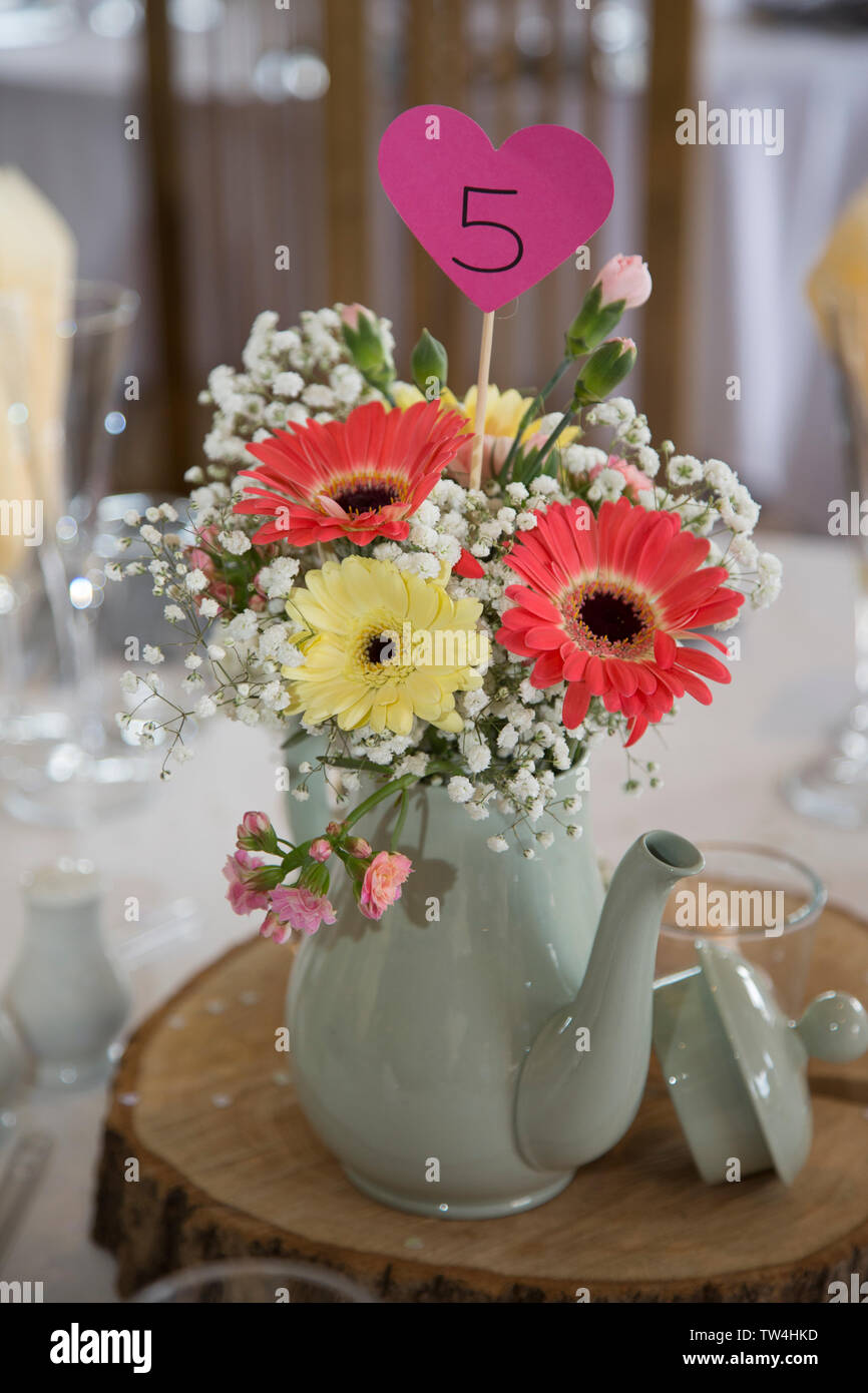 Fresh Flowers On Tables At Wedding Reception In Worcestershire