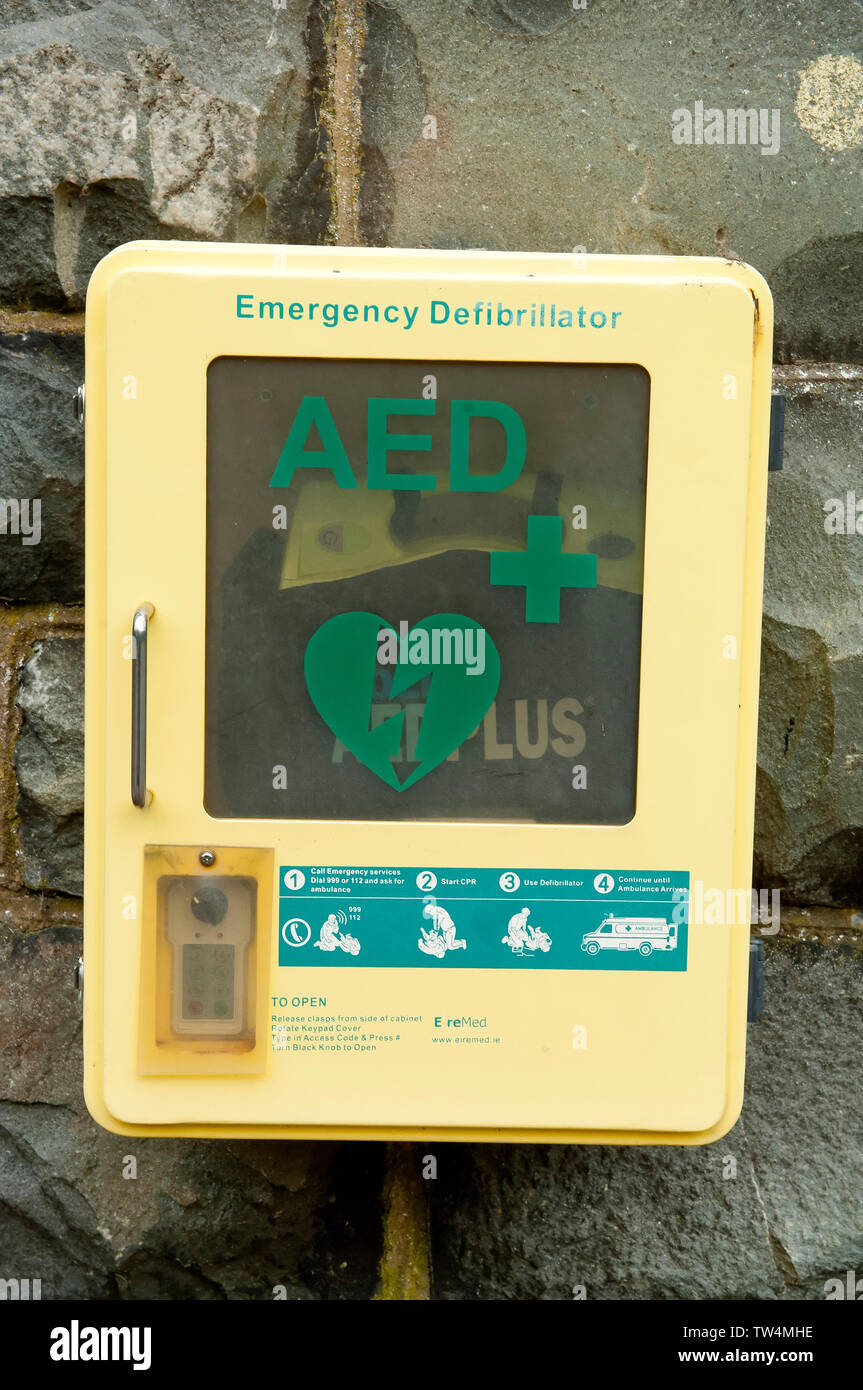 A public, emergency defibrillator Stock Photo Alamy