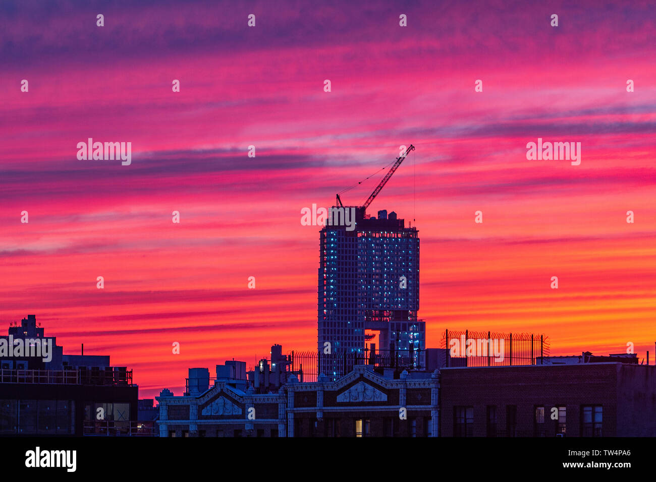 View of building under construction in Williamsburg, Brooklyn durning