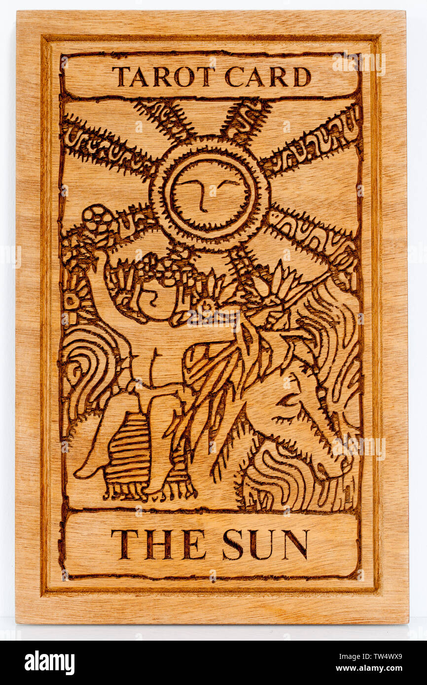 Large Wooden Tarot Card - The Sun Stock Photo
