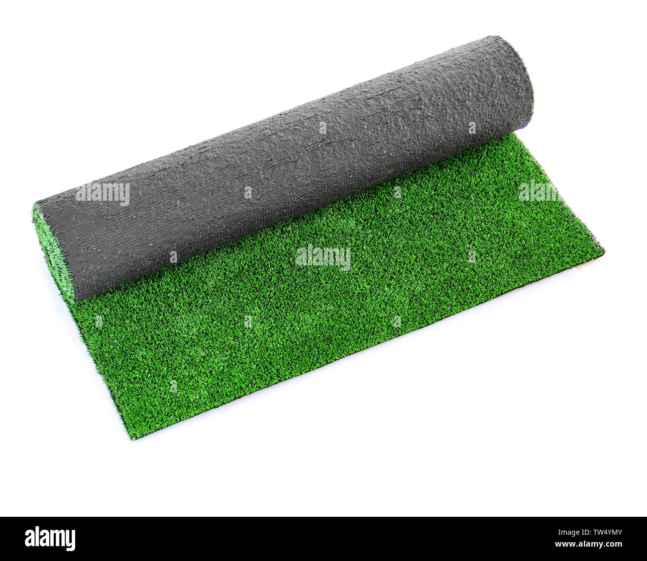 Roll of artificial grass mat on white background Stock Photo Alamy
