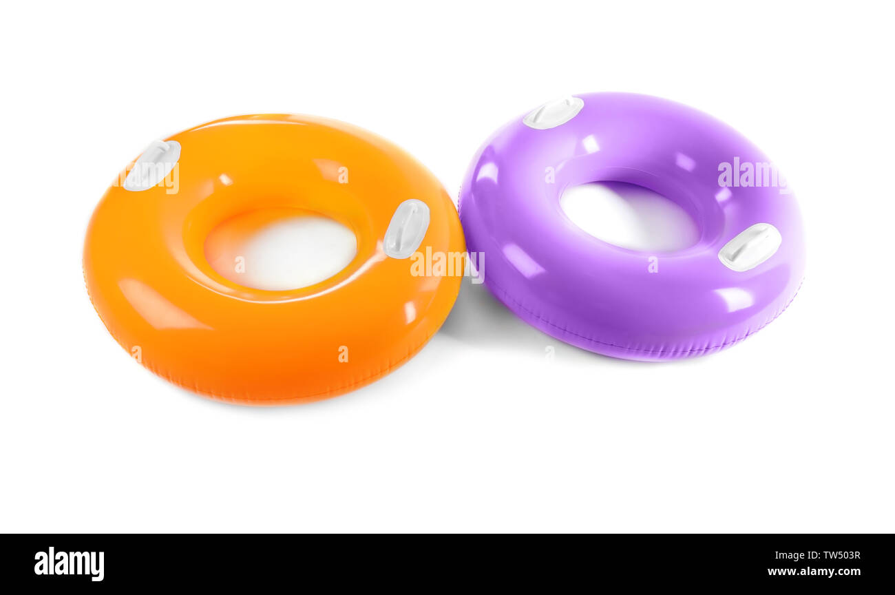 Two colorful swim rings isolated on white Stock Photo Alamy