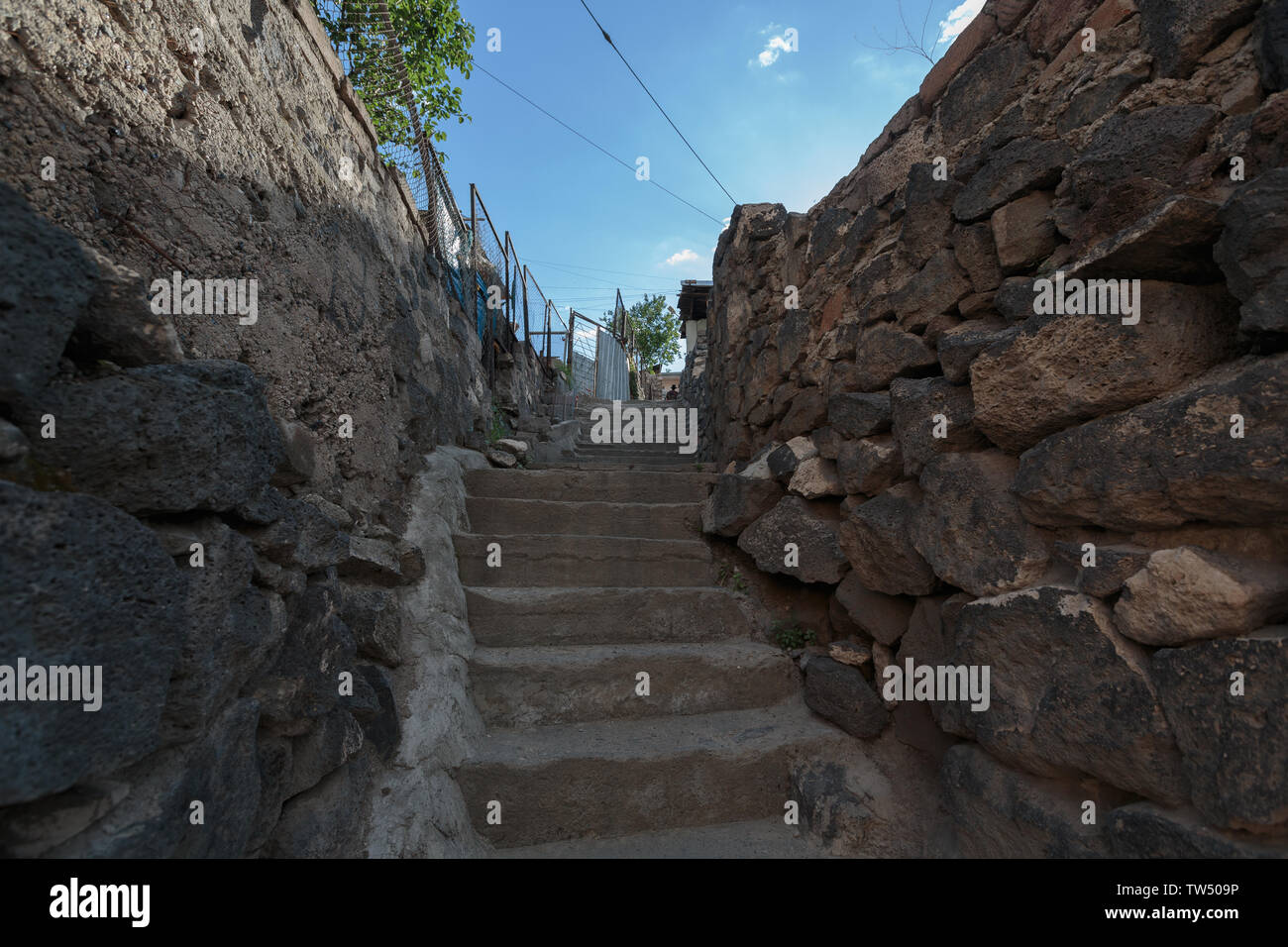 ladder in Yerevan leading up in the daytime Stock Photo