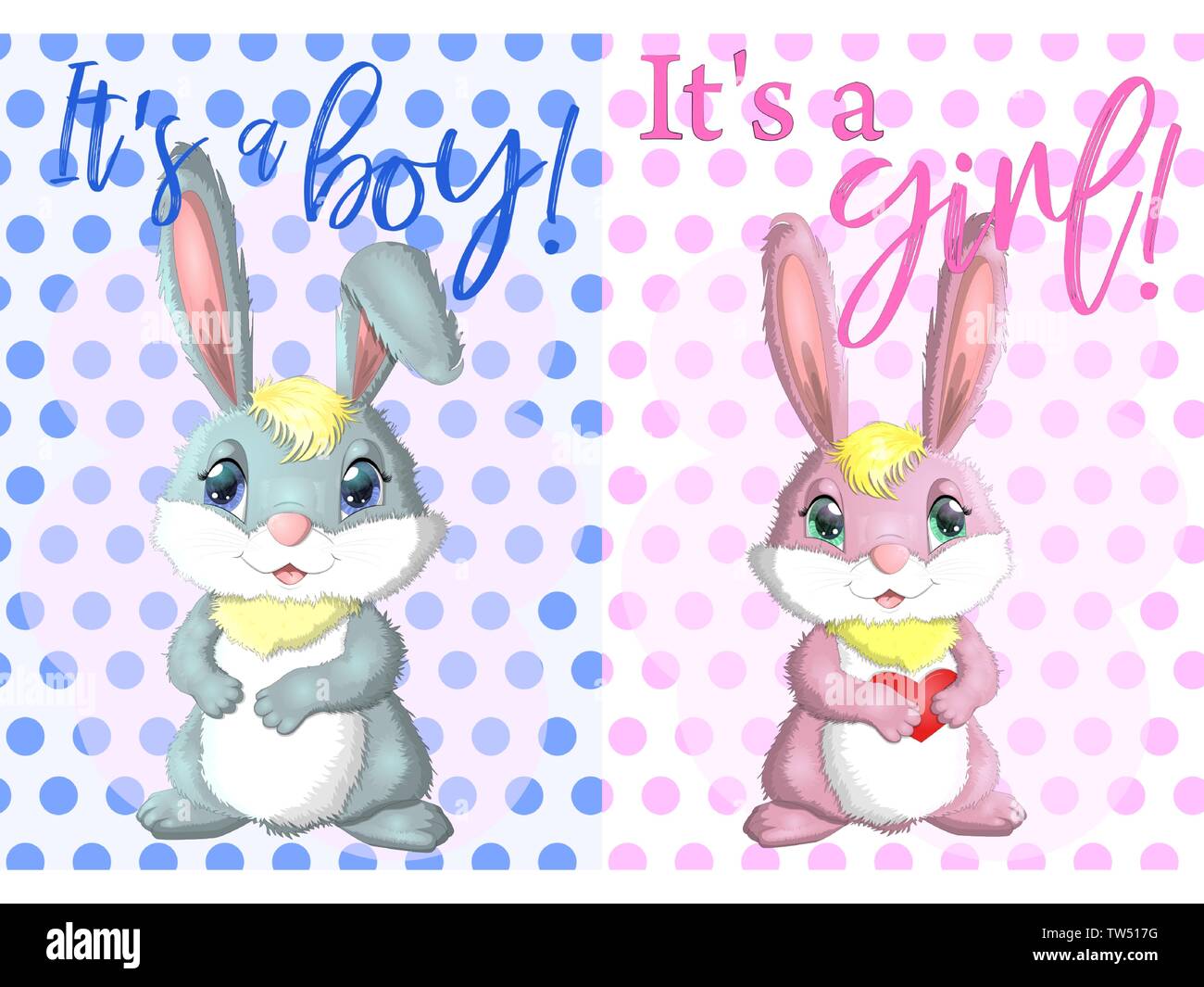 Baby Shower greeting card with babies bunny boy and girl Stock Vector ...