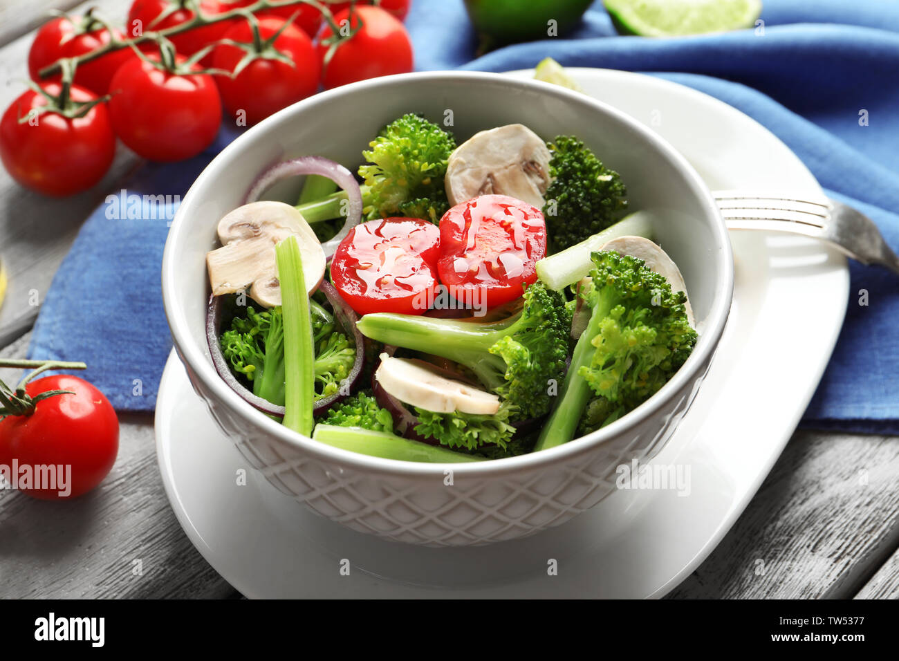 Broccoli Table Dish with broccoli salad on table Stock Photo - Alamy